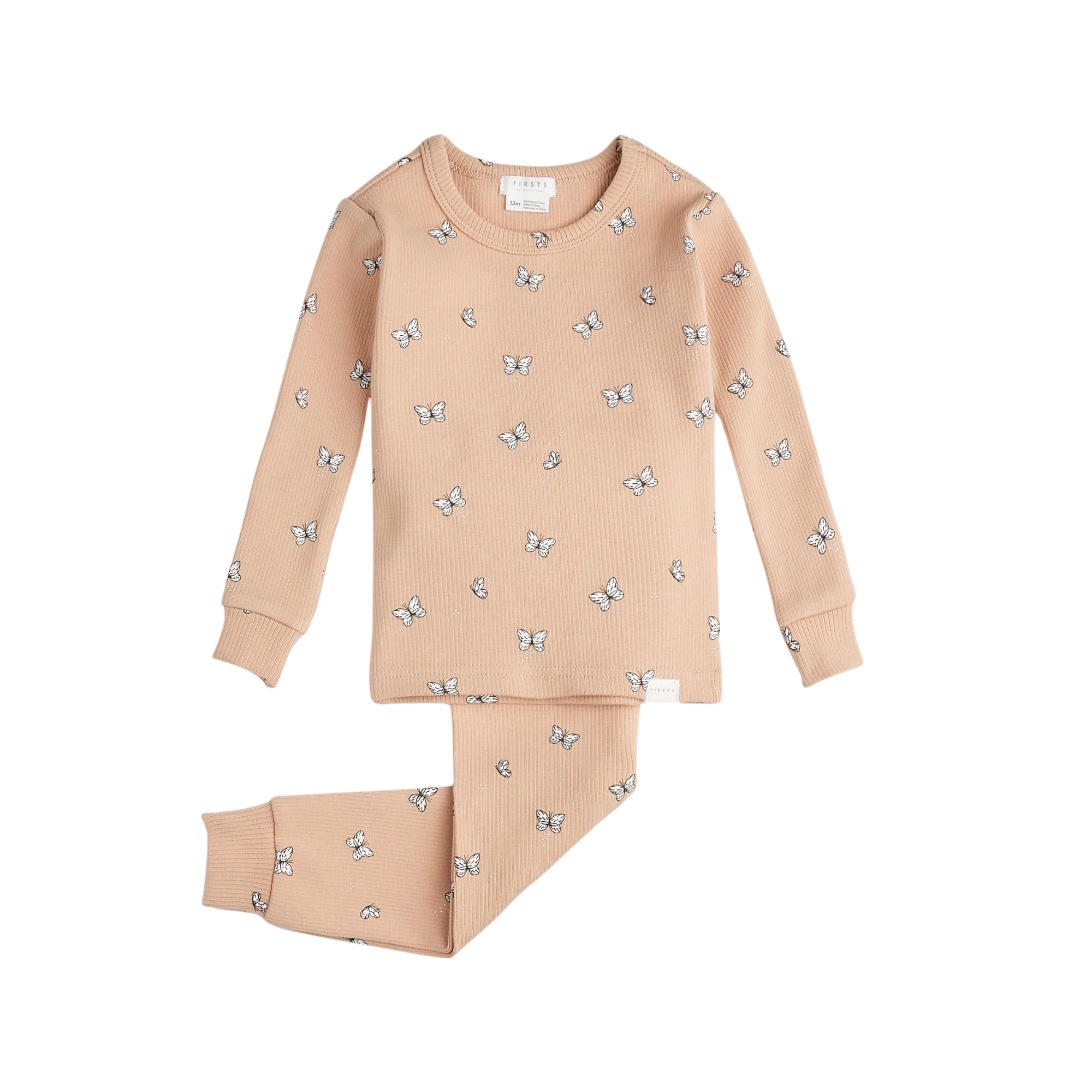 FIRSTS Butterlfy Print on Ribbed Sirocco Infant PJ Set