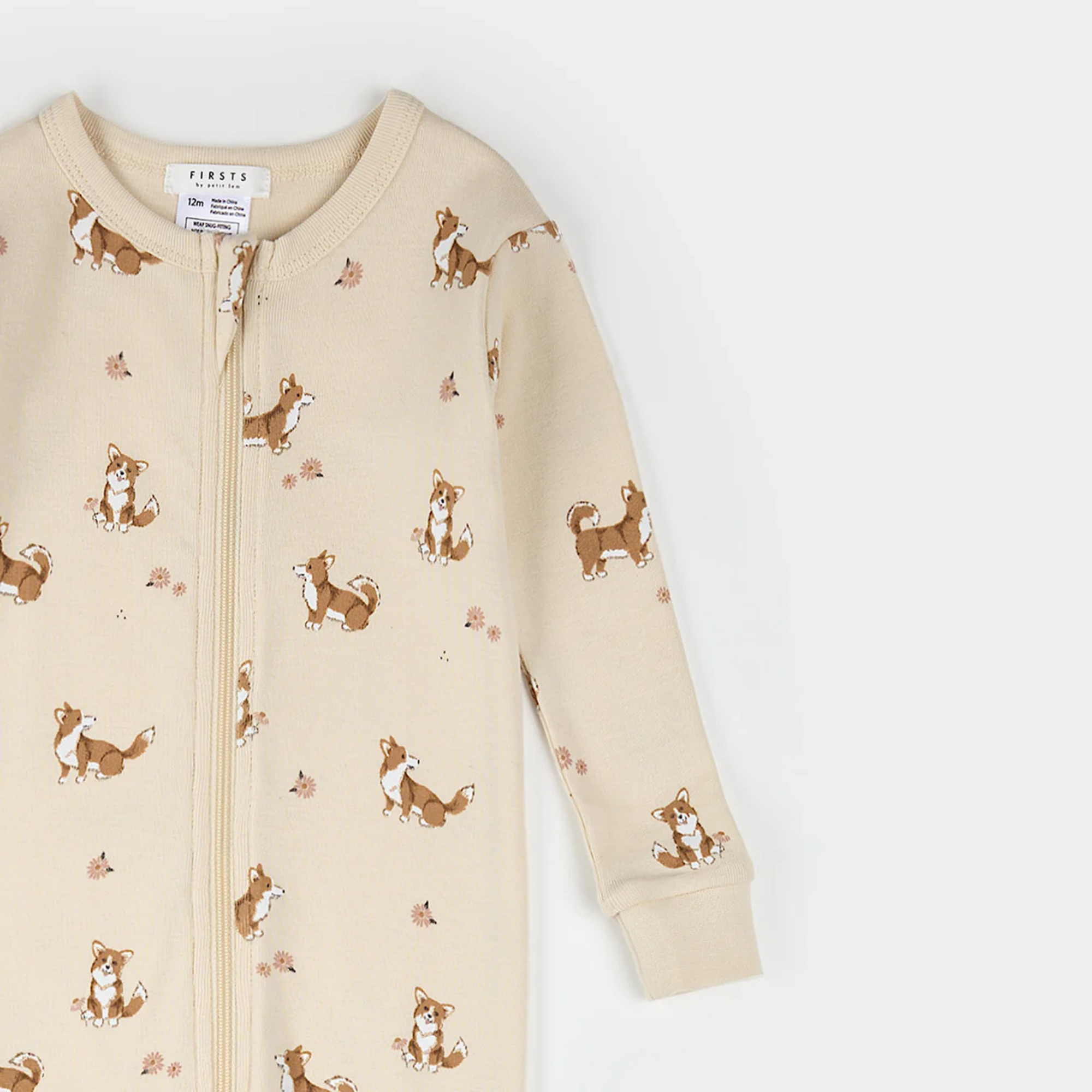 FIRSTS Corgi Print on Antique White Convertible Sleeper - 12M