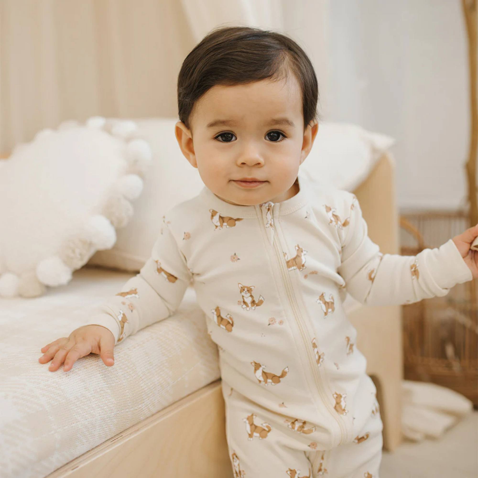 FIRSTS Corgi Print on Antique White Convertible Sleeper - 12M