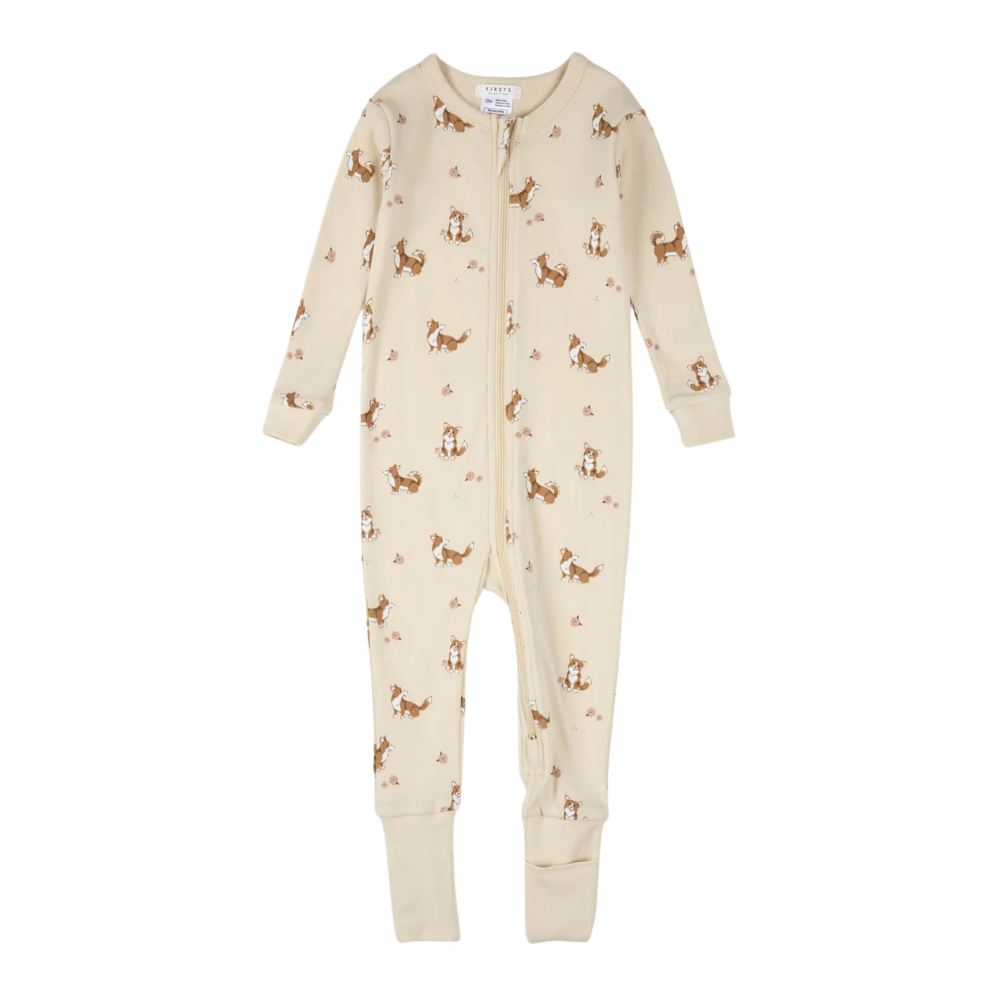 FIRSTS Corgi Print on Antique White Convertible Sleeper - 12M