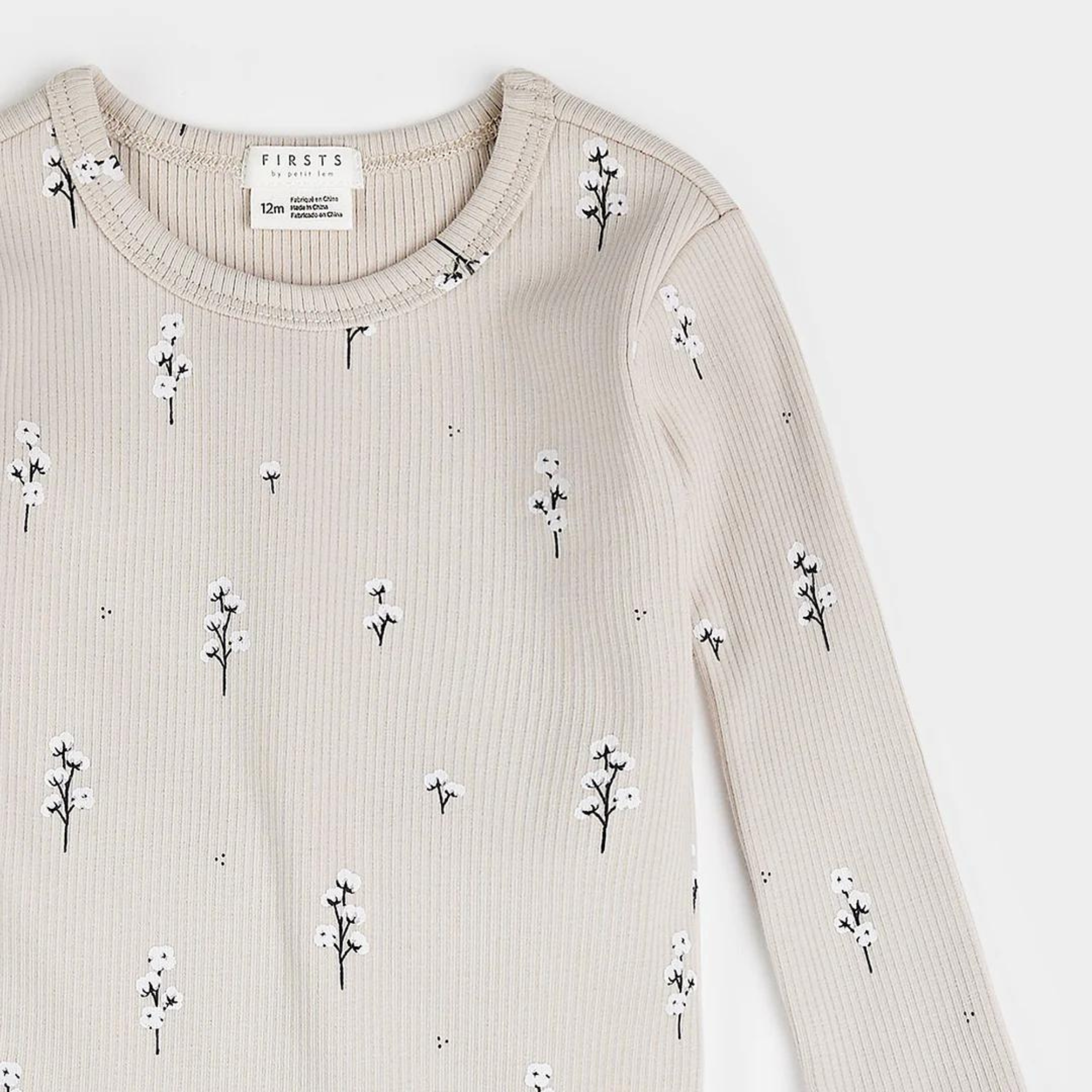 FIRSTS Cotton Flower Print on Creme Ribbed PJ Set