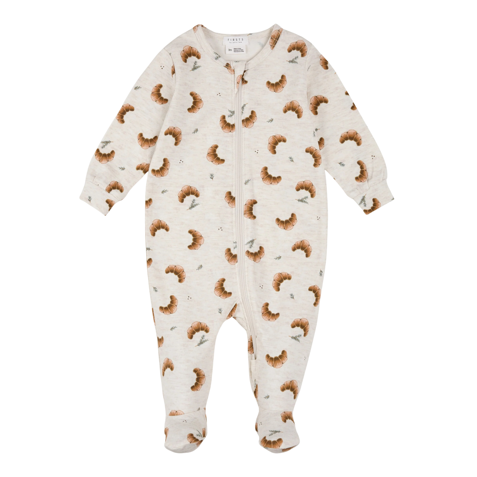 FIRSTS Croissant Print on Heather Oatmeal LunaKnit Sleeper