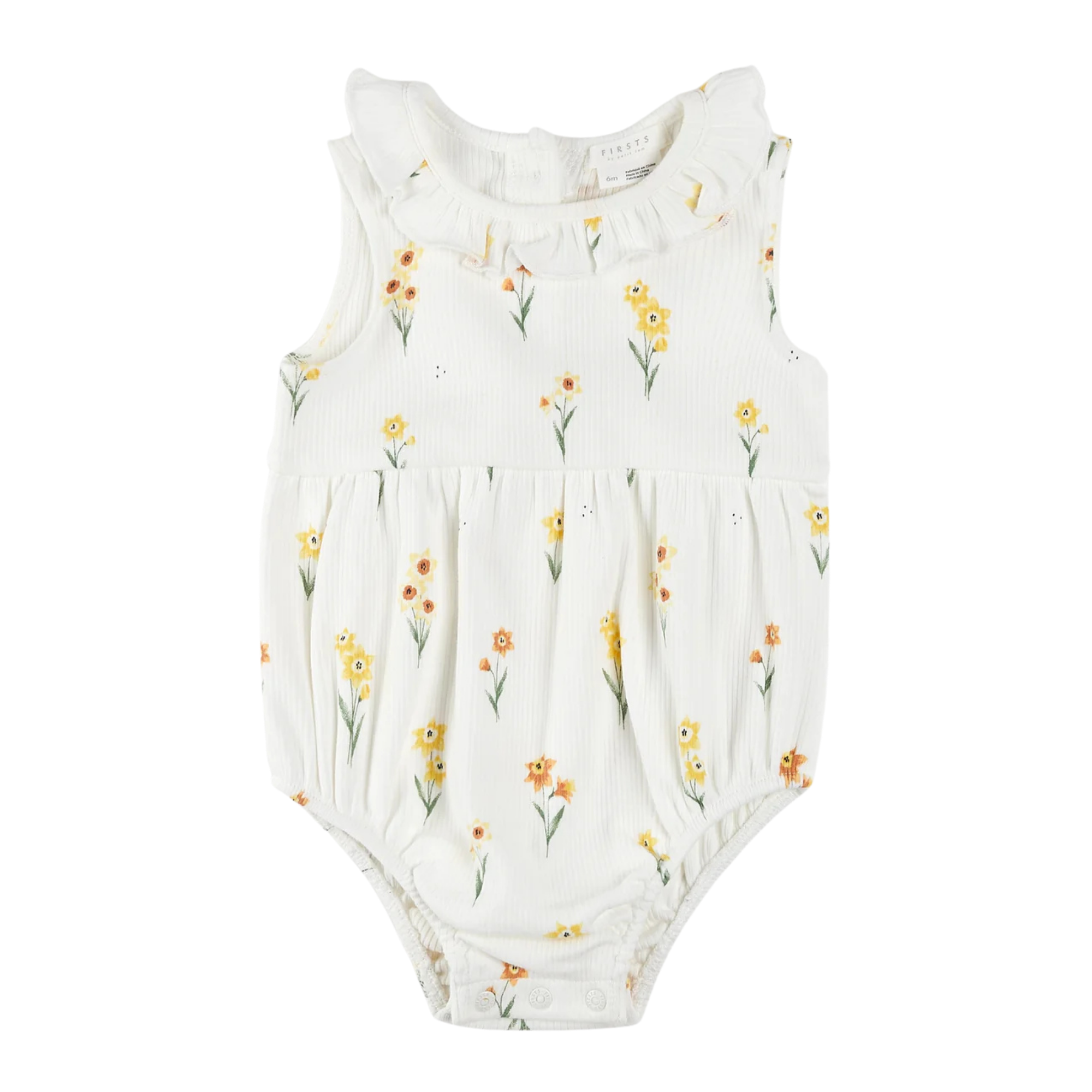 Combinaison côtelée blanc cassé à imprimé jonquilles FIRSTS 