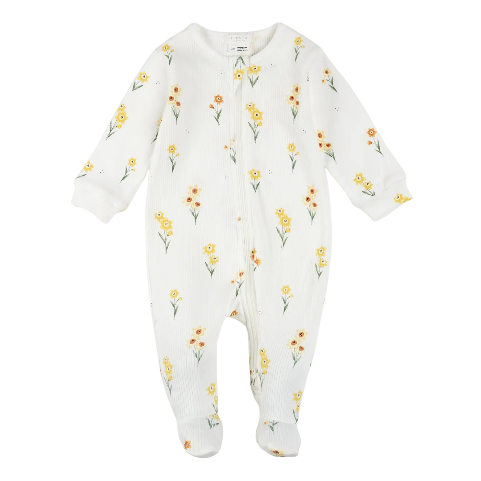 FIRSTS Daffodils on Ribbed Off-White Sleeper