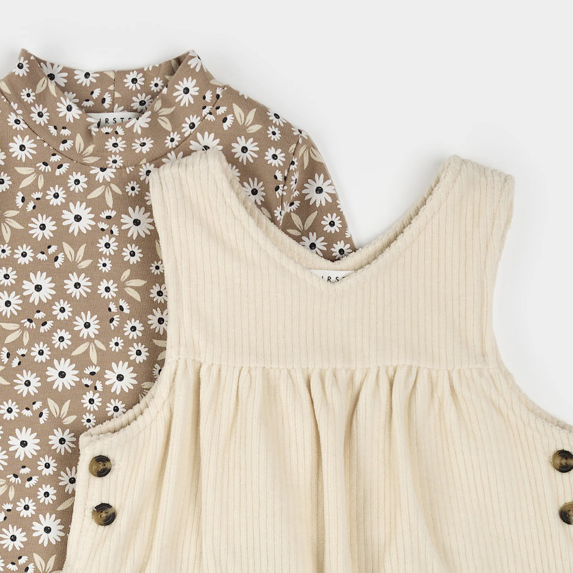 FIRSTS Daisy Print Overall Corduroy Dress  Set