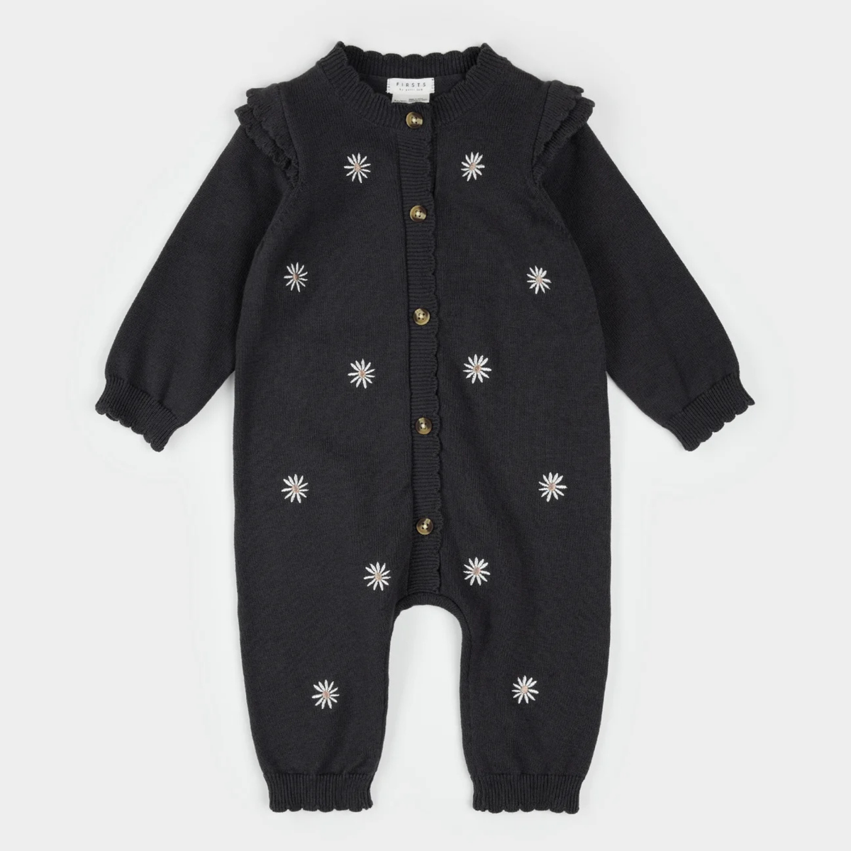 FIRSTS Daisy Print on Dark Grey Sweater Knit Playsuit