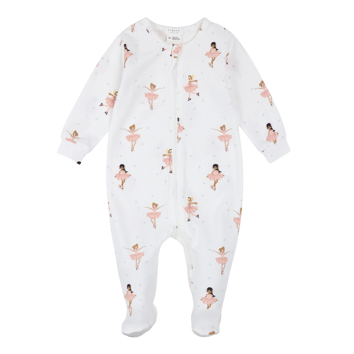 FIRSTS Figure Skaters Print on Off-White Footed Sleeper