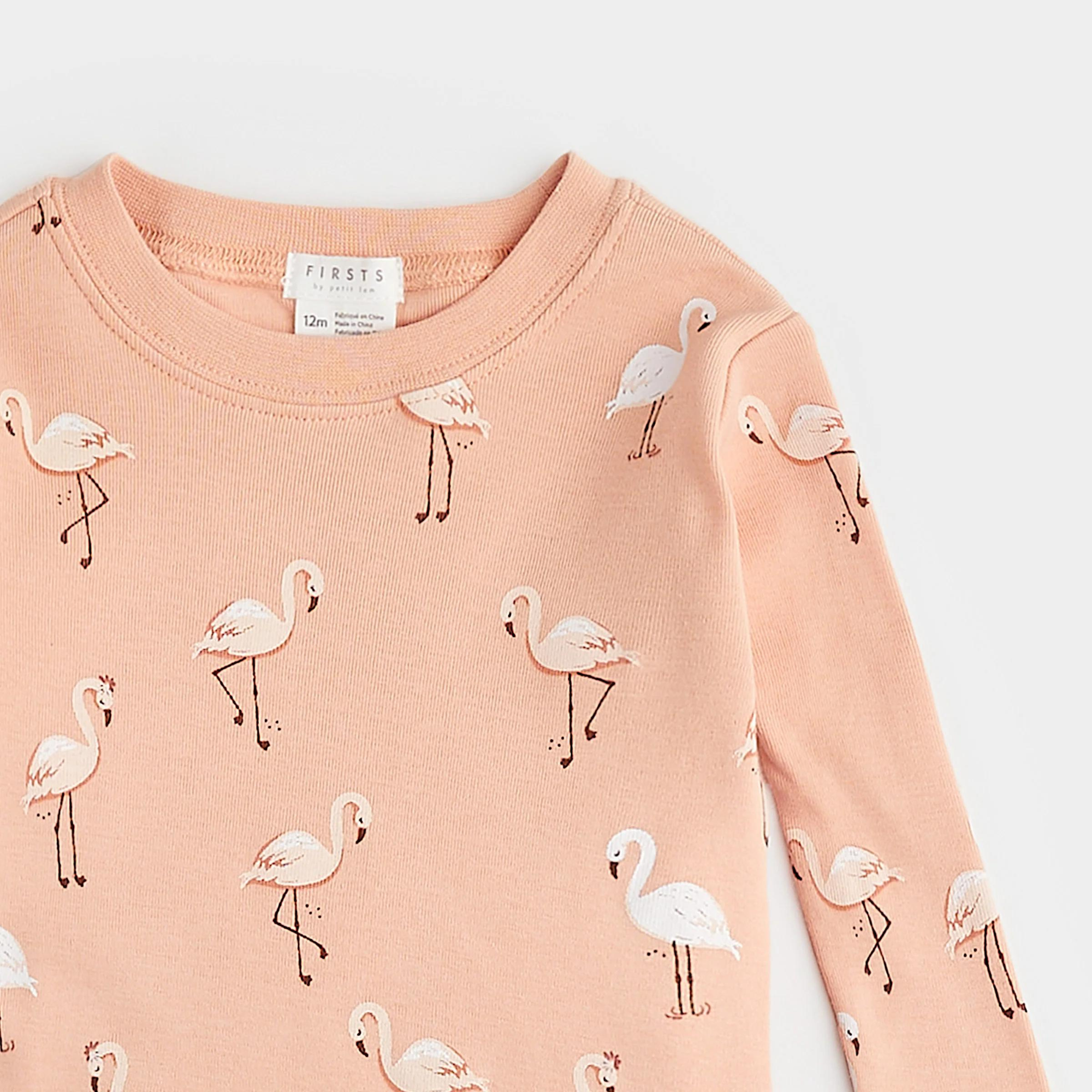 FIRSTS Flamingo Print on Papaya Infant PJ Set