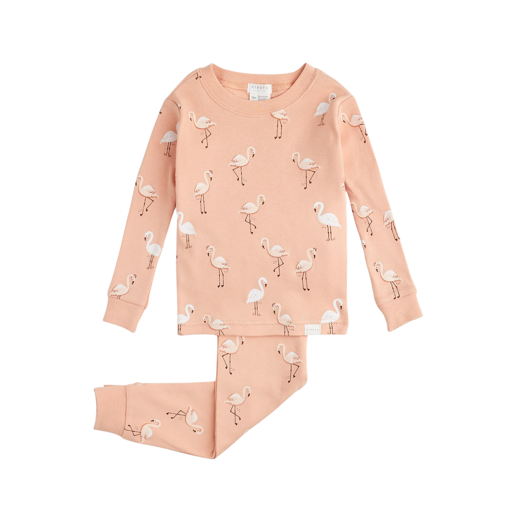 FIRSTS Flamingo Print on Papaya Infant PJ Set