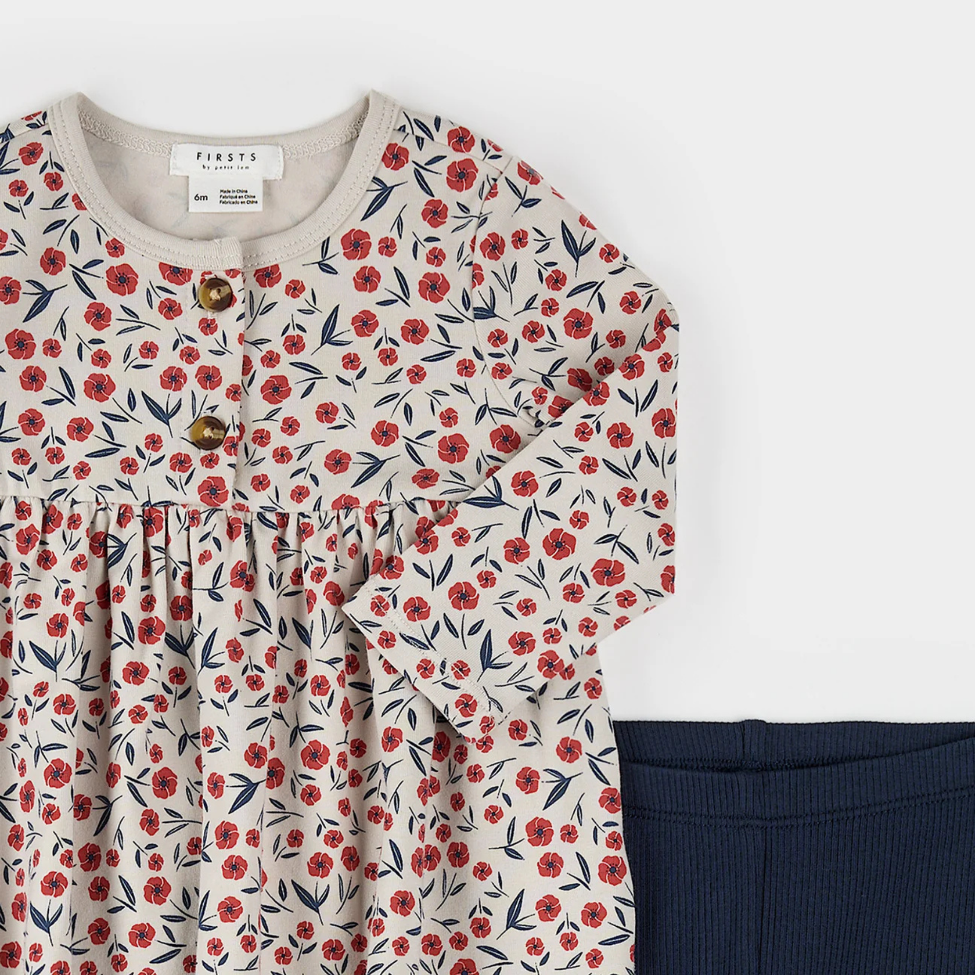 FIRSTS Floral Poppy Print Ribbed Dress  Set