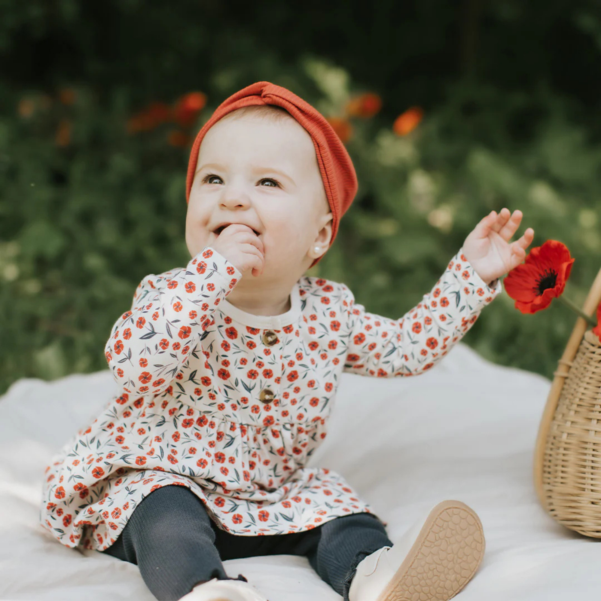 FIRSTS Floral Poppy Print Ribbed Dress  Set