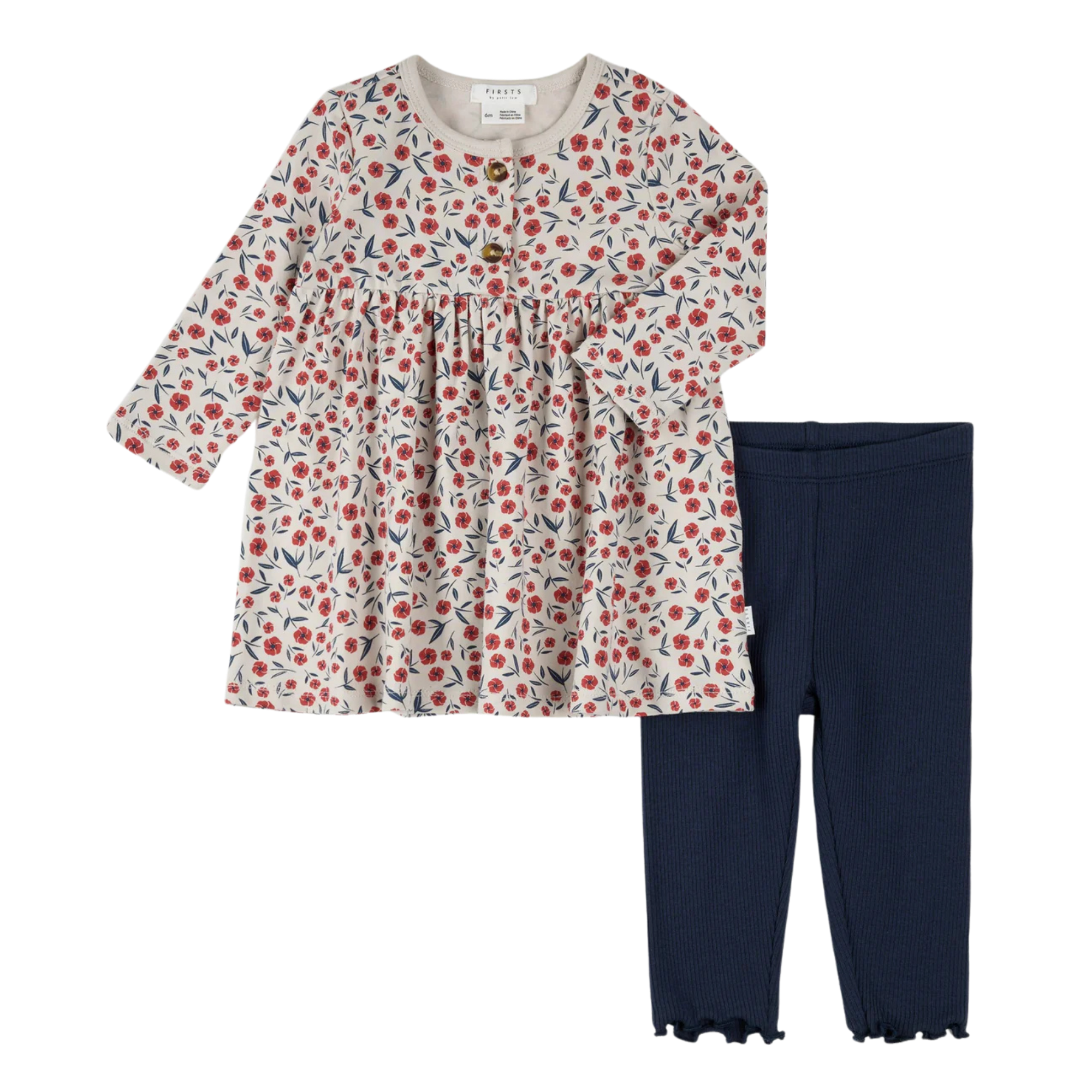 FIRSTS Floral Poppy Print Ribbed Dress  Set