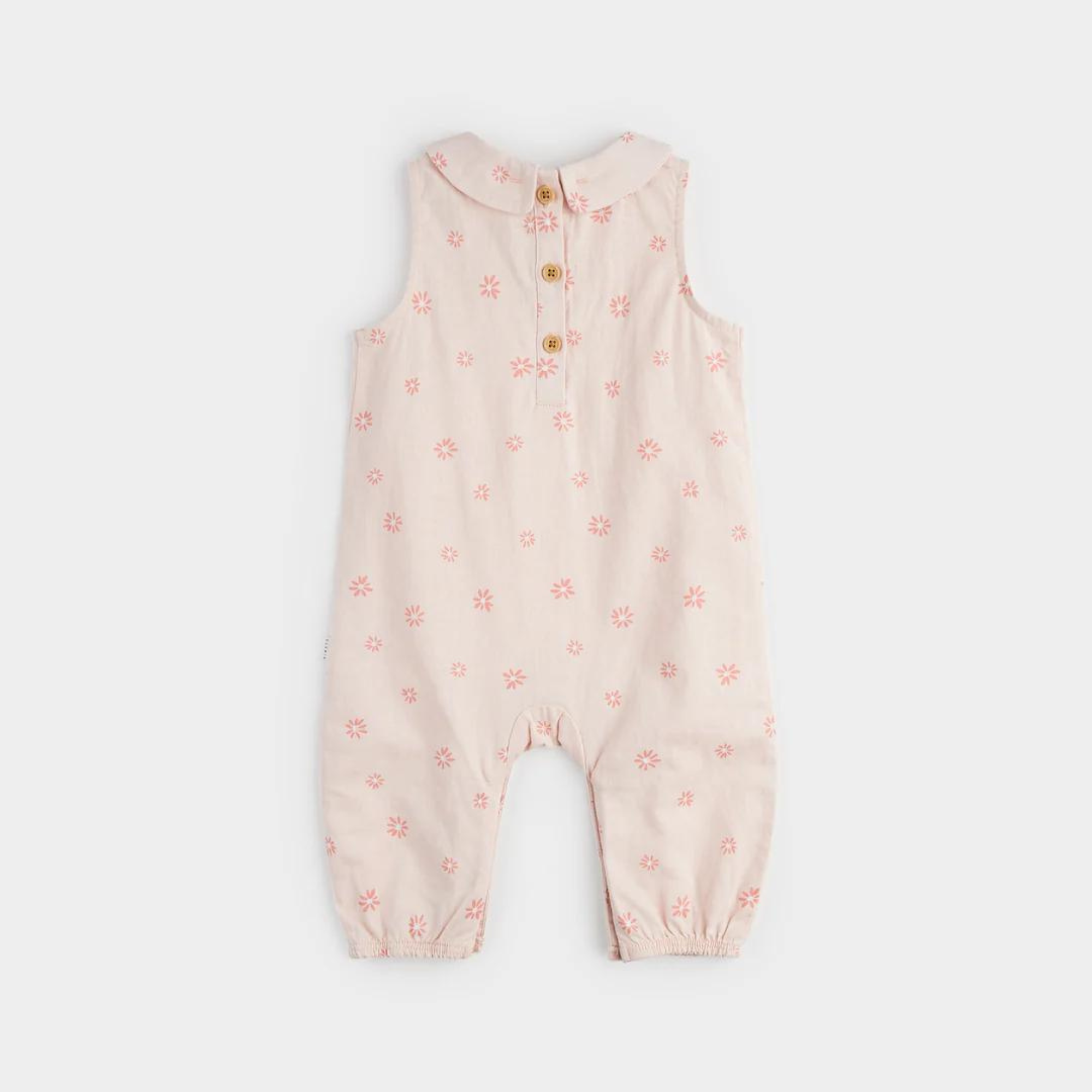 FIRSTS Flower Print on Coral Crosshatch Linen Jumpsuit