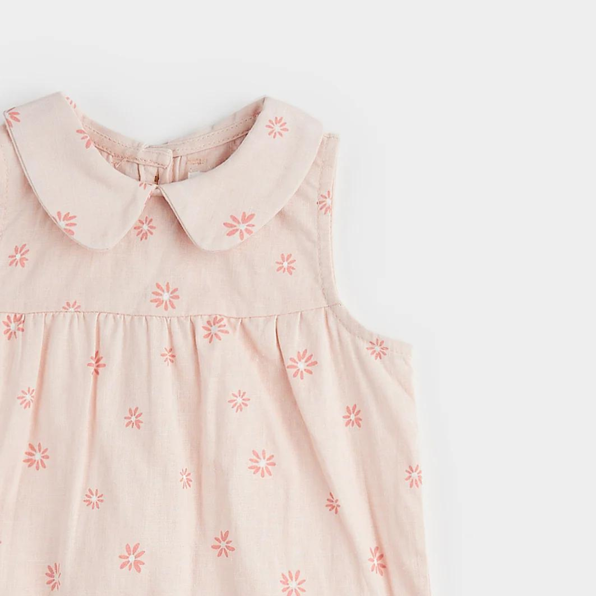 FIRSTS Flower Print on Coral Crosshatch Linen Jumpsuit