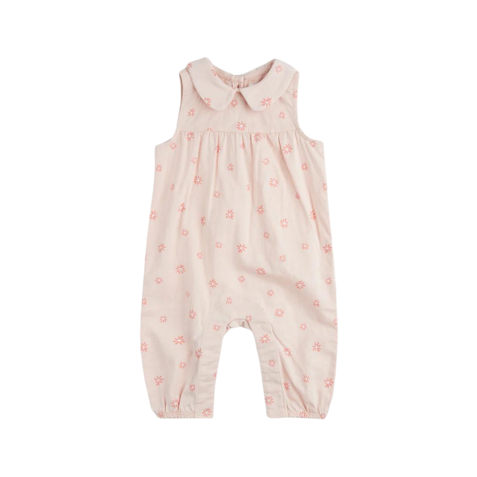 FIRSTS Flower Print on Coral Crosshatch Linen Jumpsuit