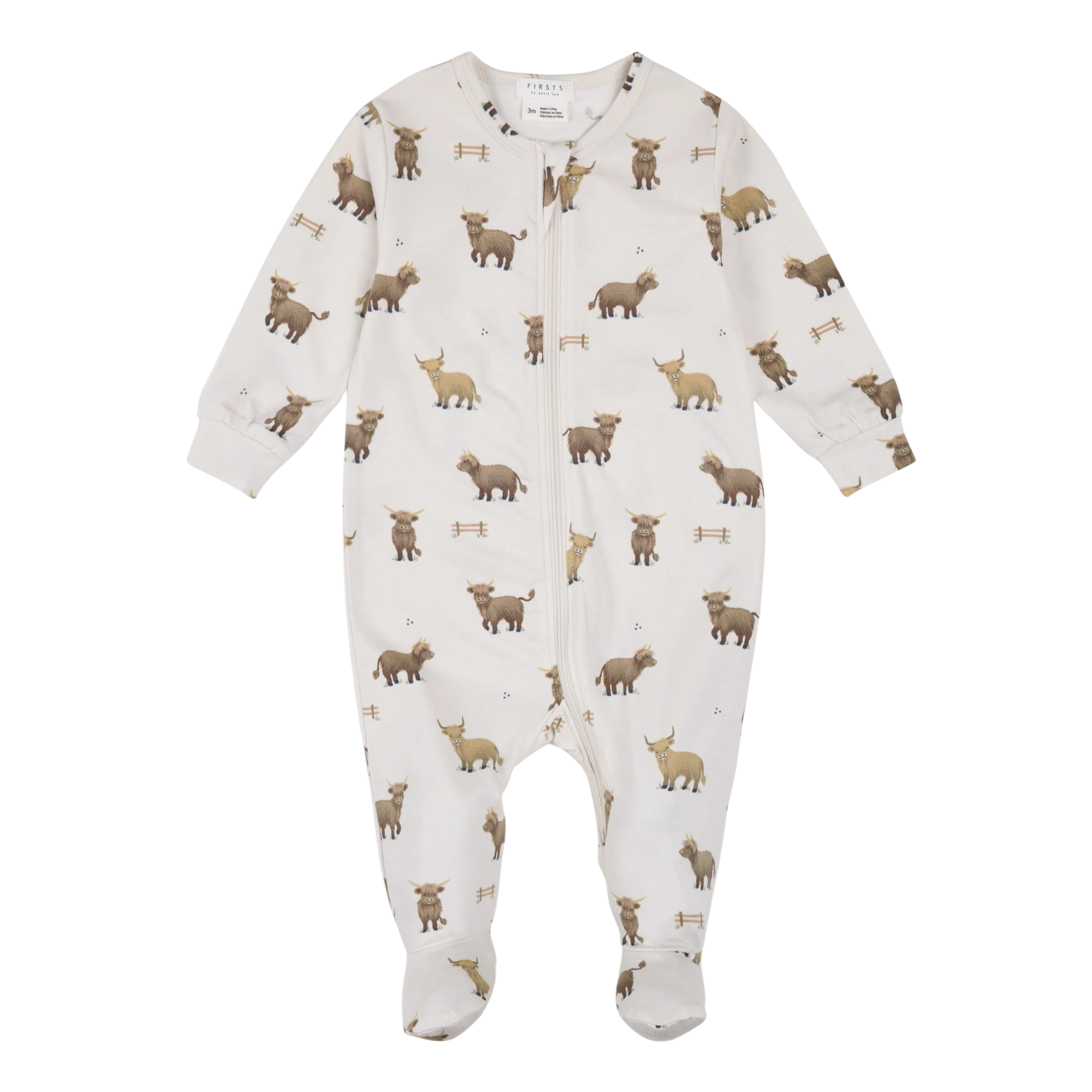 FIRSTS Highland Cow Print on Crème LunaKnit Sleeper
