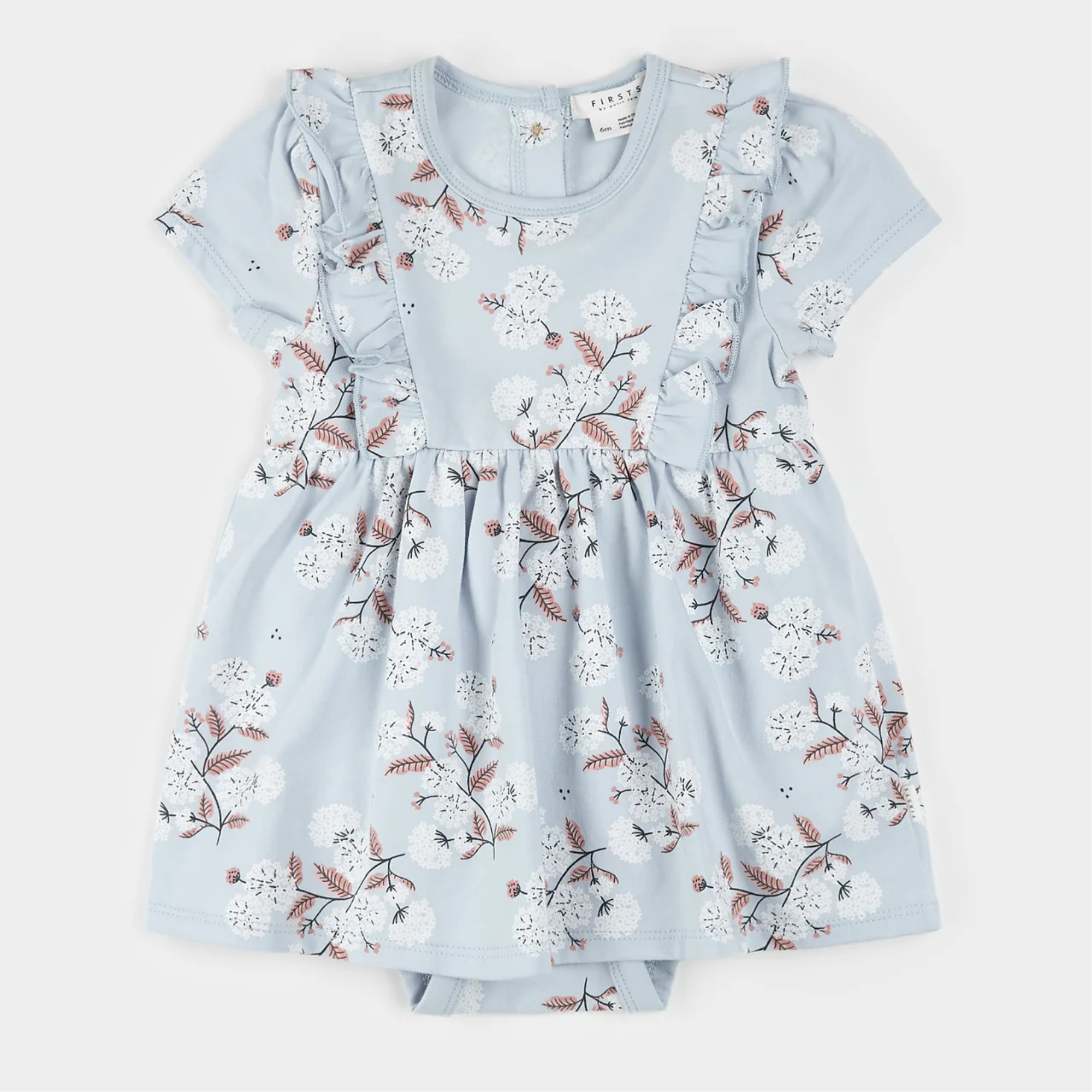 FIRSTS Hydrangea Print on Sky Blue Bodysuit Dress