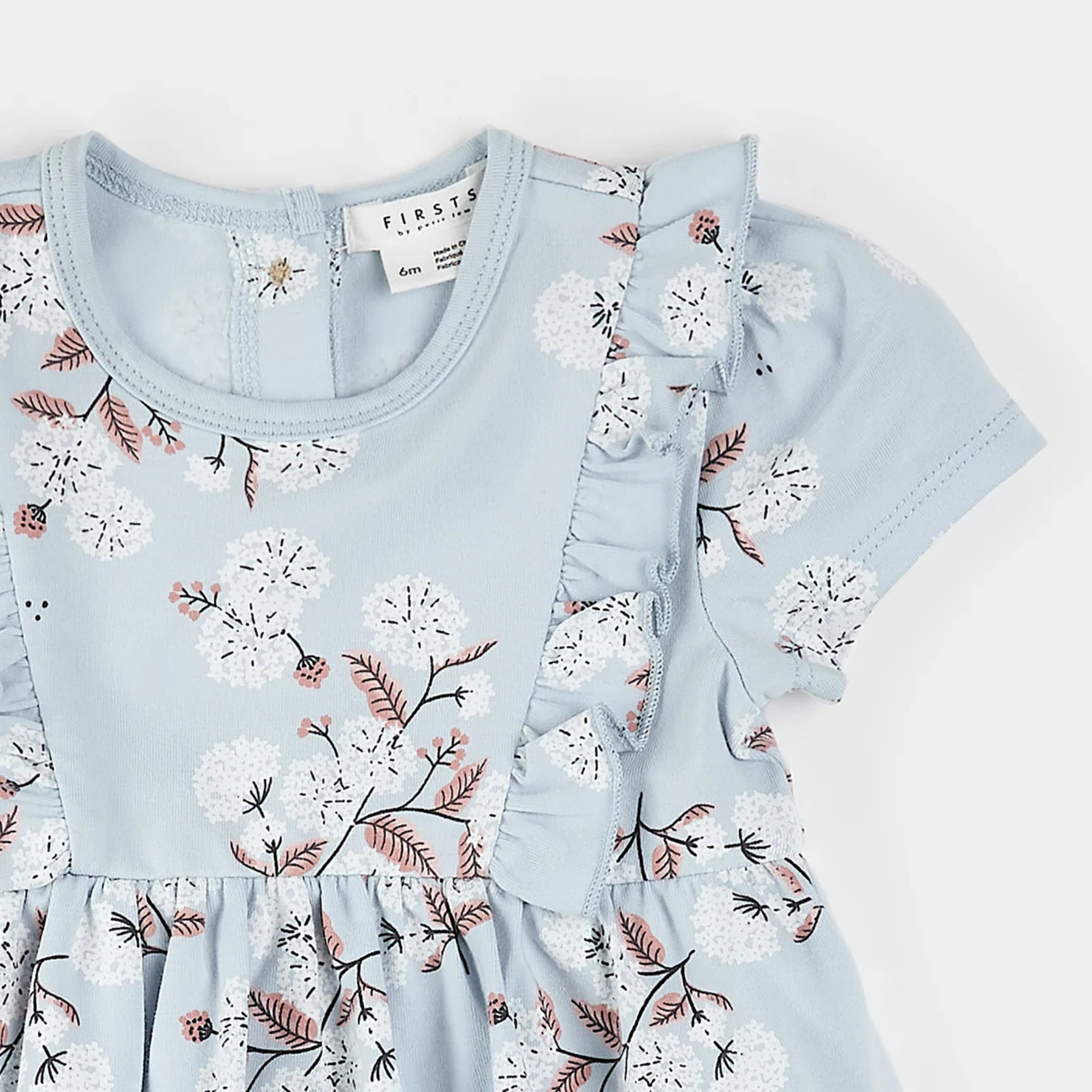 FIRSTS Hydrangea Print on Sky Blue Bodysuit Dress
