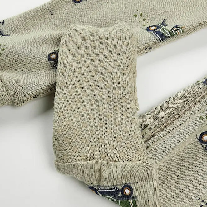 FIRSTS Lawnmower Print on Tea Green Convertible Sleeper