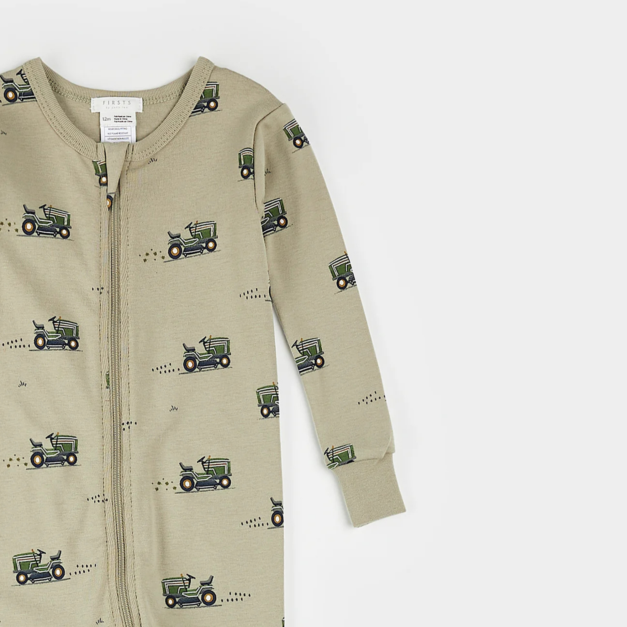 FIRSTS Lawnmower Print on Tea Green Convertible Sleeper