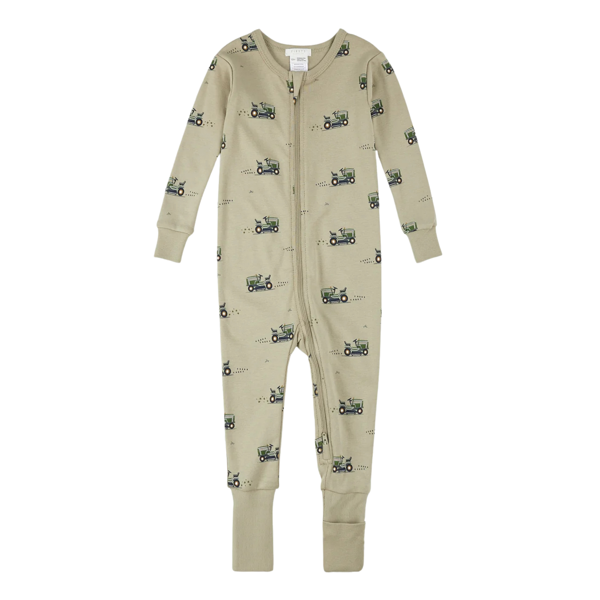 FIRSTS Lawnmower Print on Tea Green Convertible Sleeper