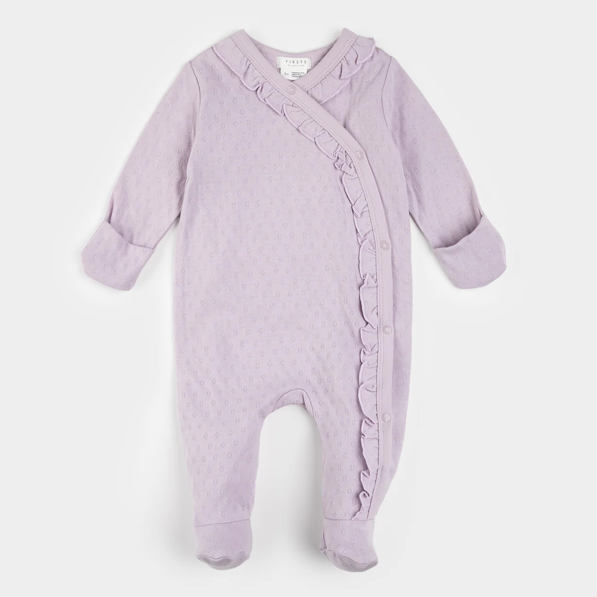 FIRSTS Grenouillère croisée en tricot pointelle violet clair 