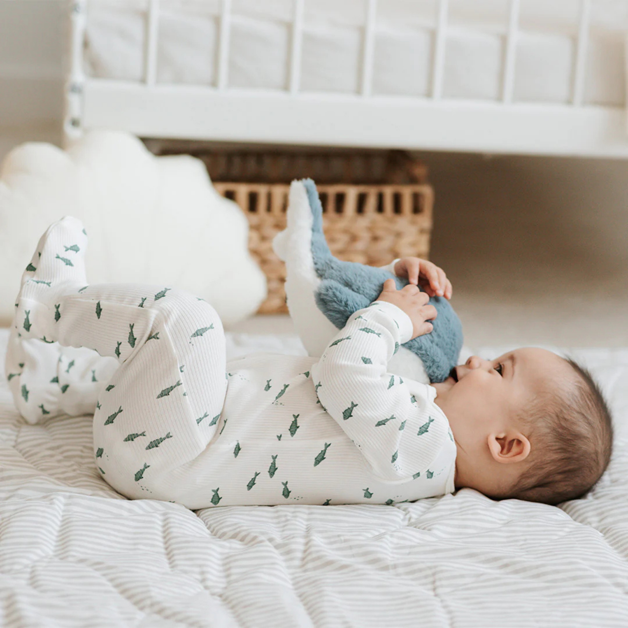 FIRSTS Little Fishes Print on Cream Footed Sleeper