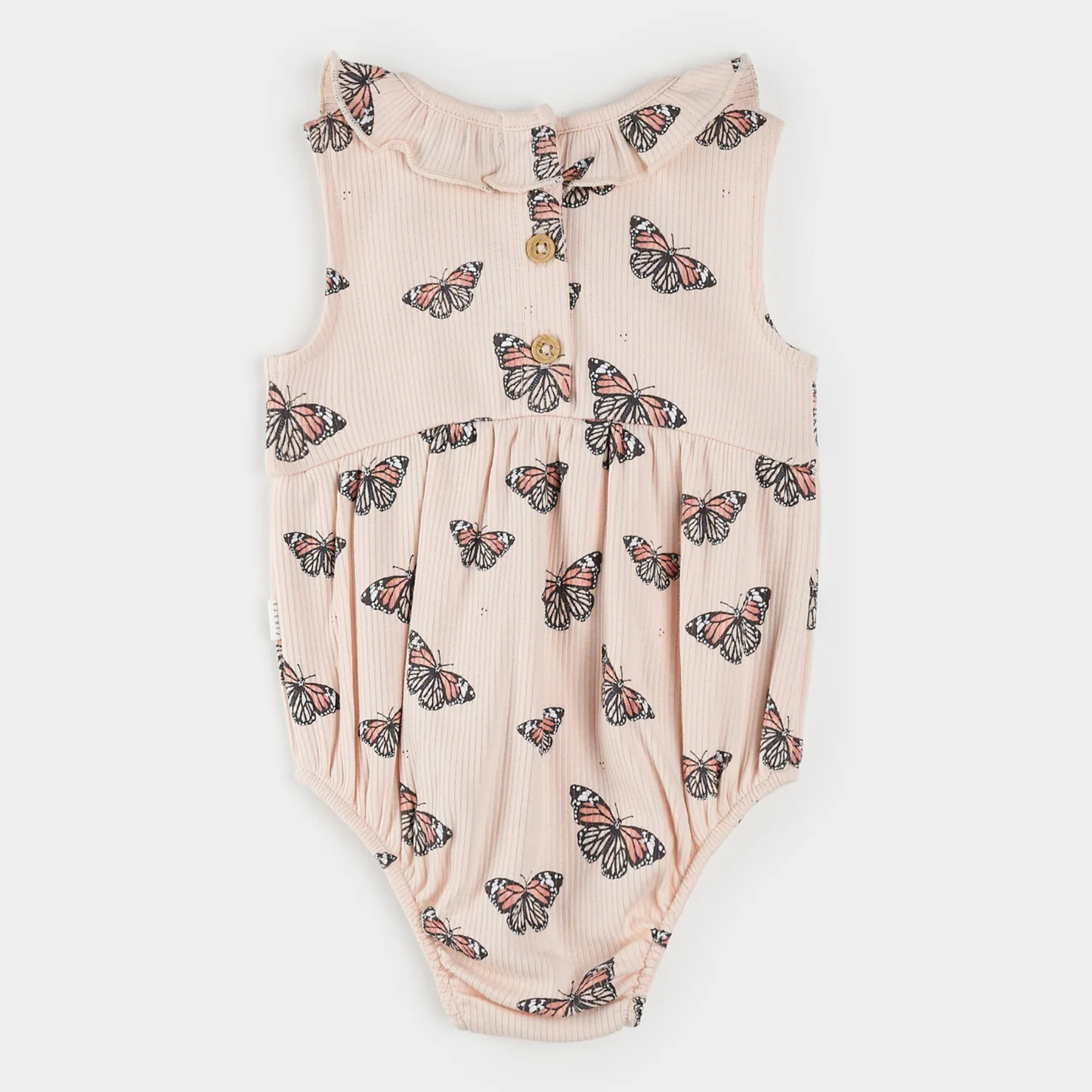 FIRSTS Monarch Print on Ribbed Cherry Blossom Bubble Romper