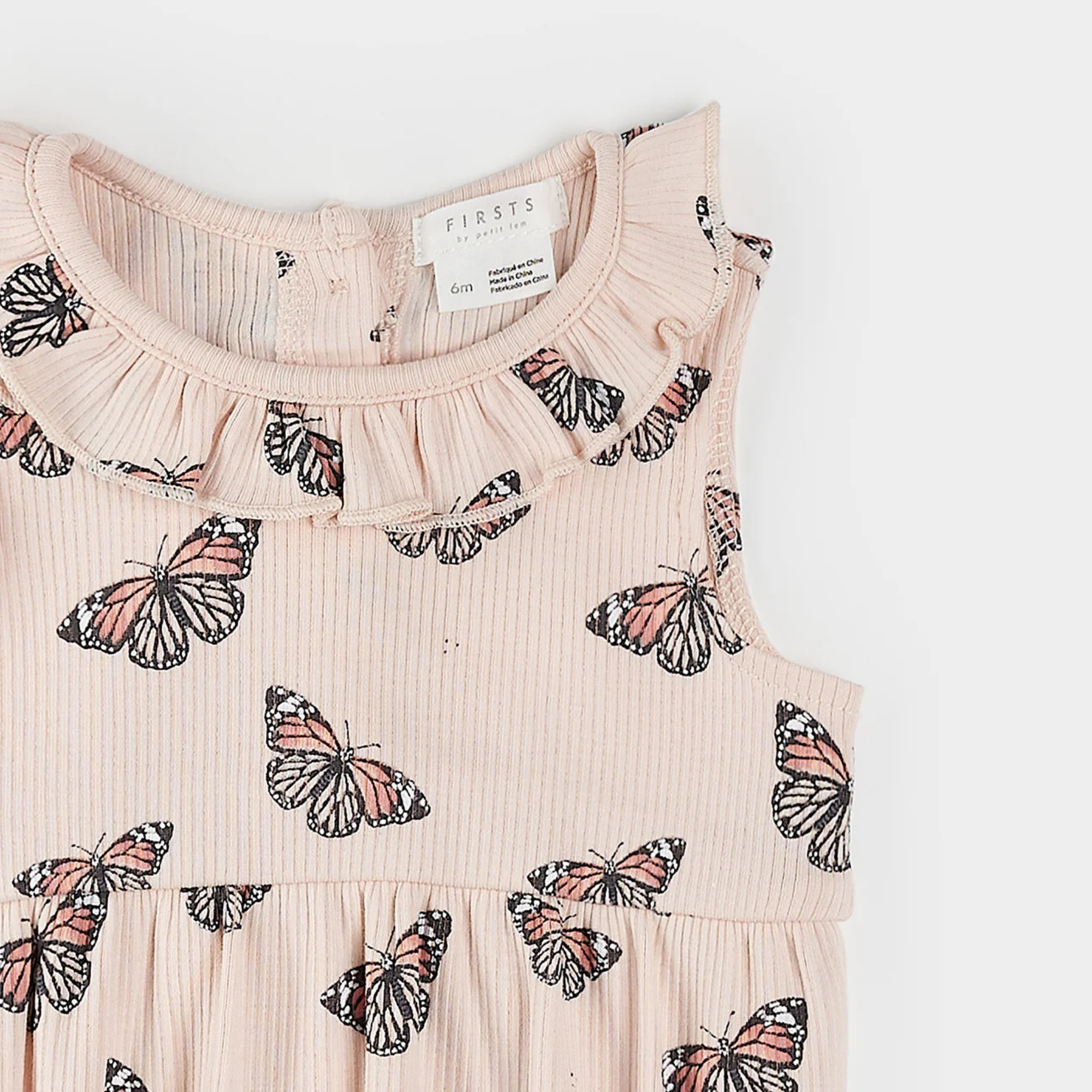 FIRSTS Monarch Print on Ribbed Cherry Blossom Bubble Romper