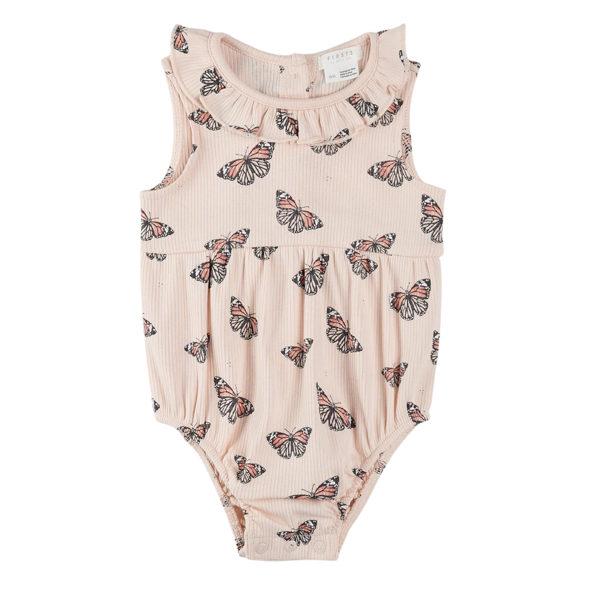 FIRSTS Monarch Print on Ribbed Cherry Blossom Bubble Romper