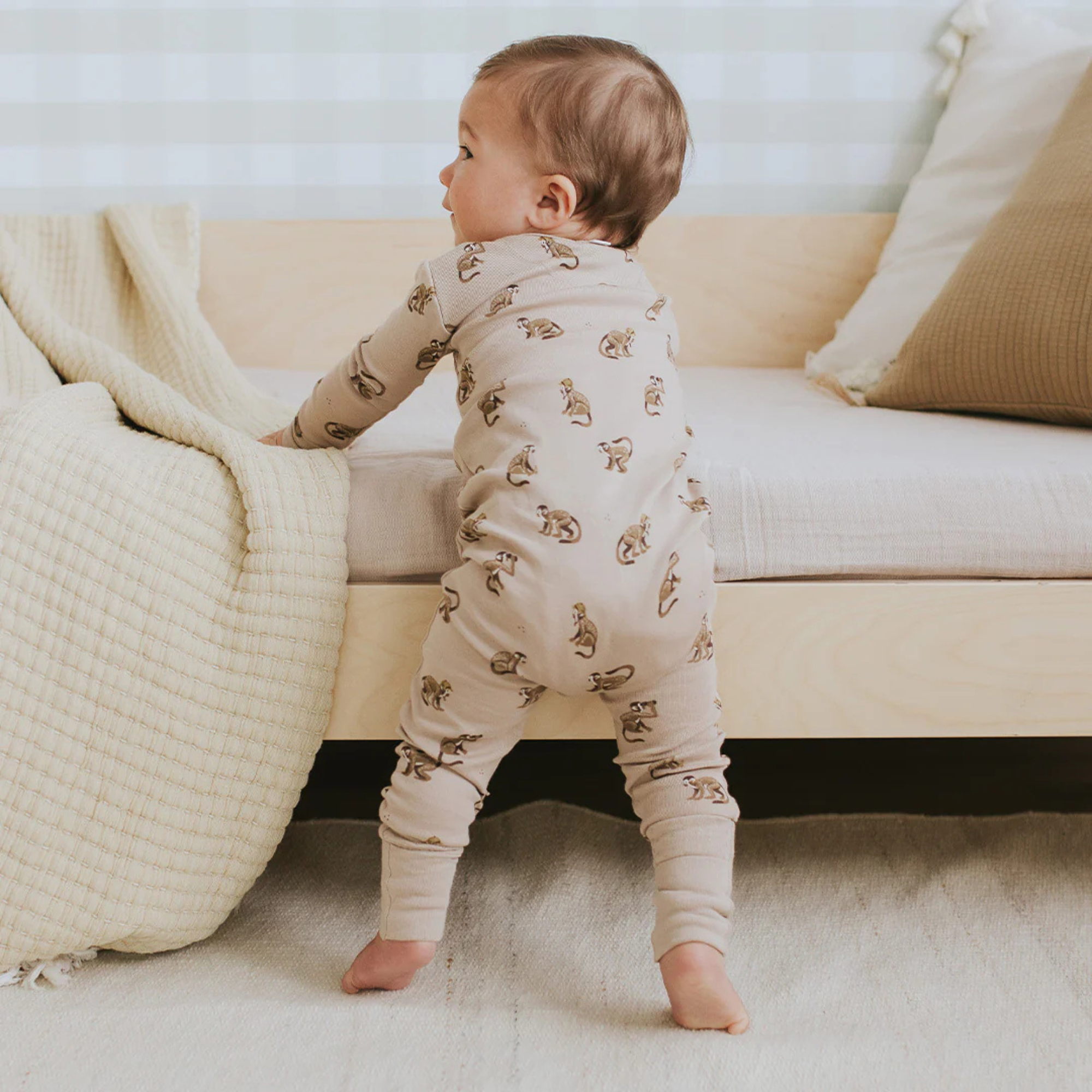 FIRSTS Monkey Print on Tan Convertible Sleeper