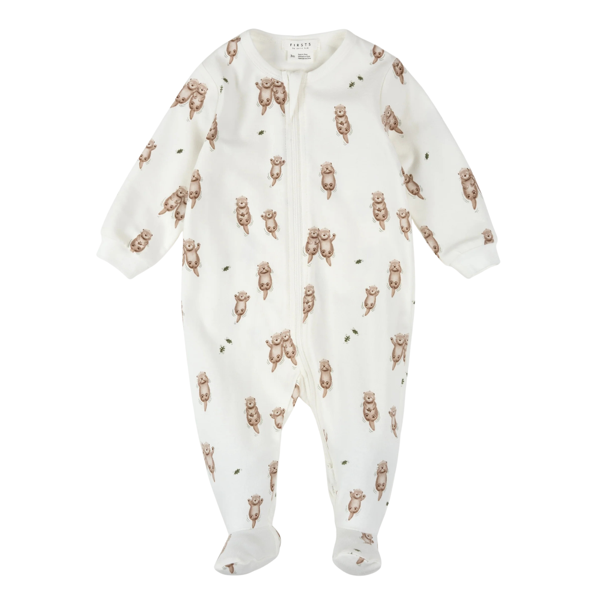 FIRSTS Otter Print on Off-White Footed Sleeper