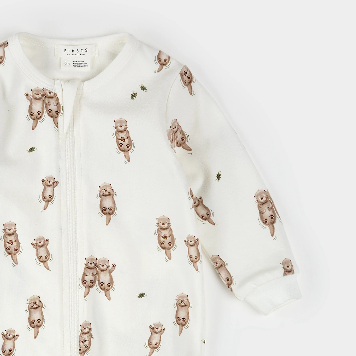 FIRSTS Otter Print on Off-White Footed Sleeper