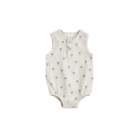 Thumbnail for FIRSTS Palm Tree Print on Ribbed Light Taupe Bodysuit Romper