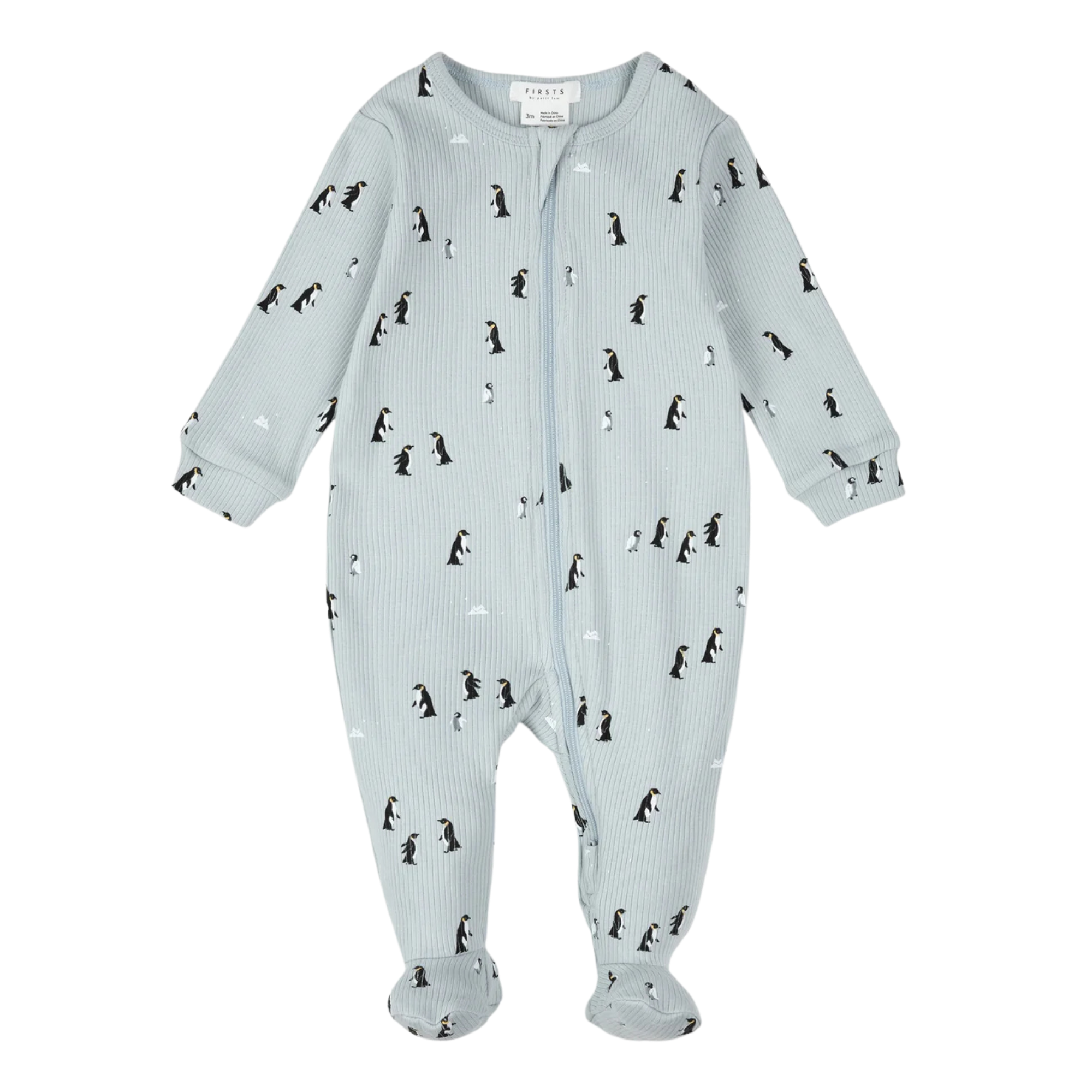 FIRSTS Penguin Print on Pearl Blue Sleeper