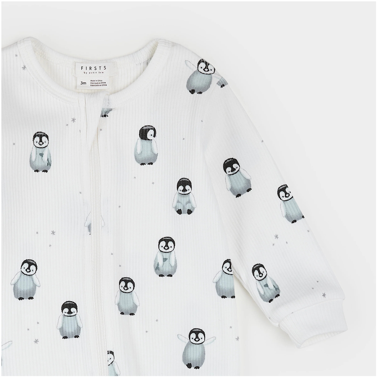 FIRSTS Penguins Print on Off-White Ribbed Sleeper