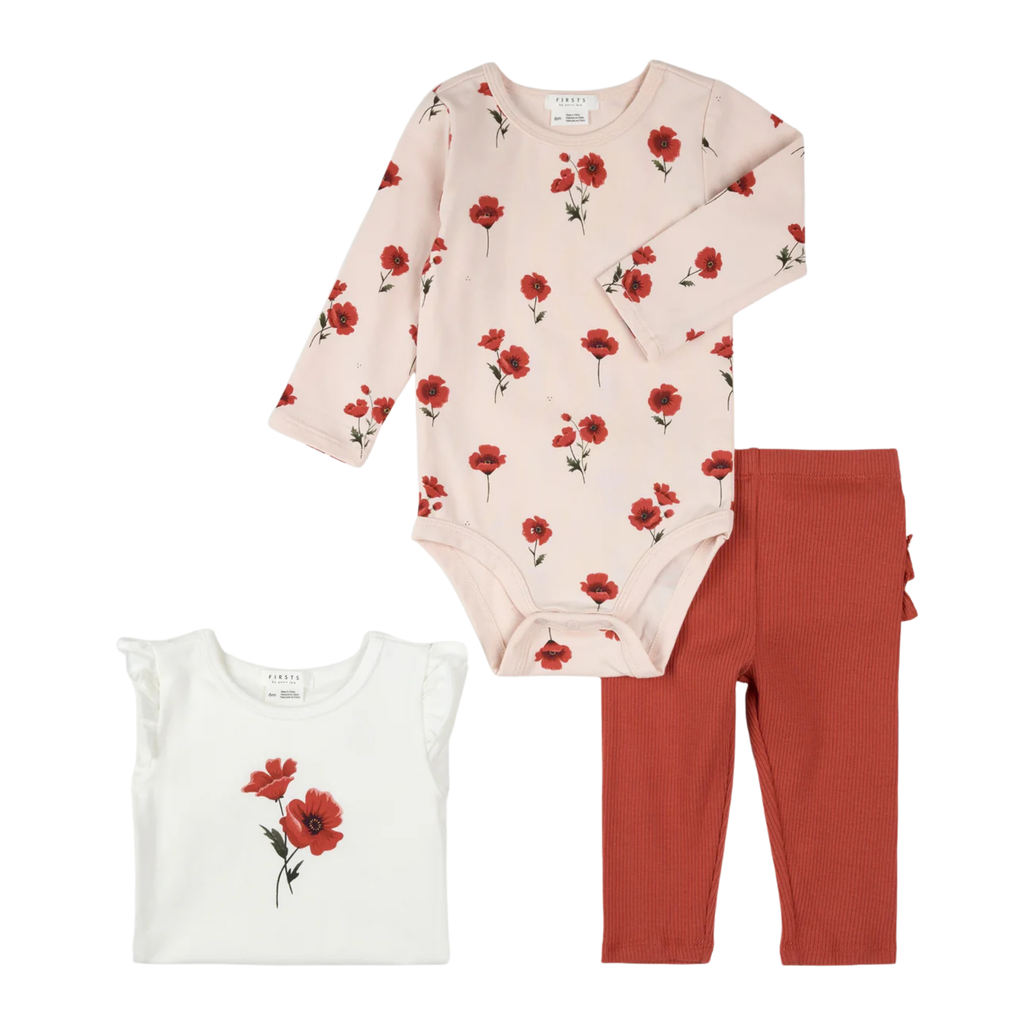 Ensemble 3 pièces à imprimé coquelicot FIRSTS