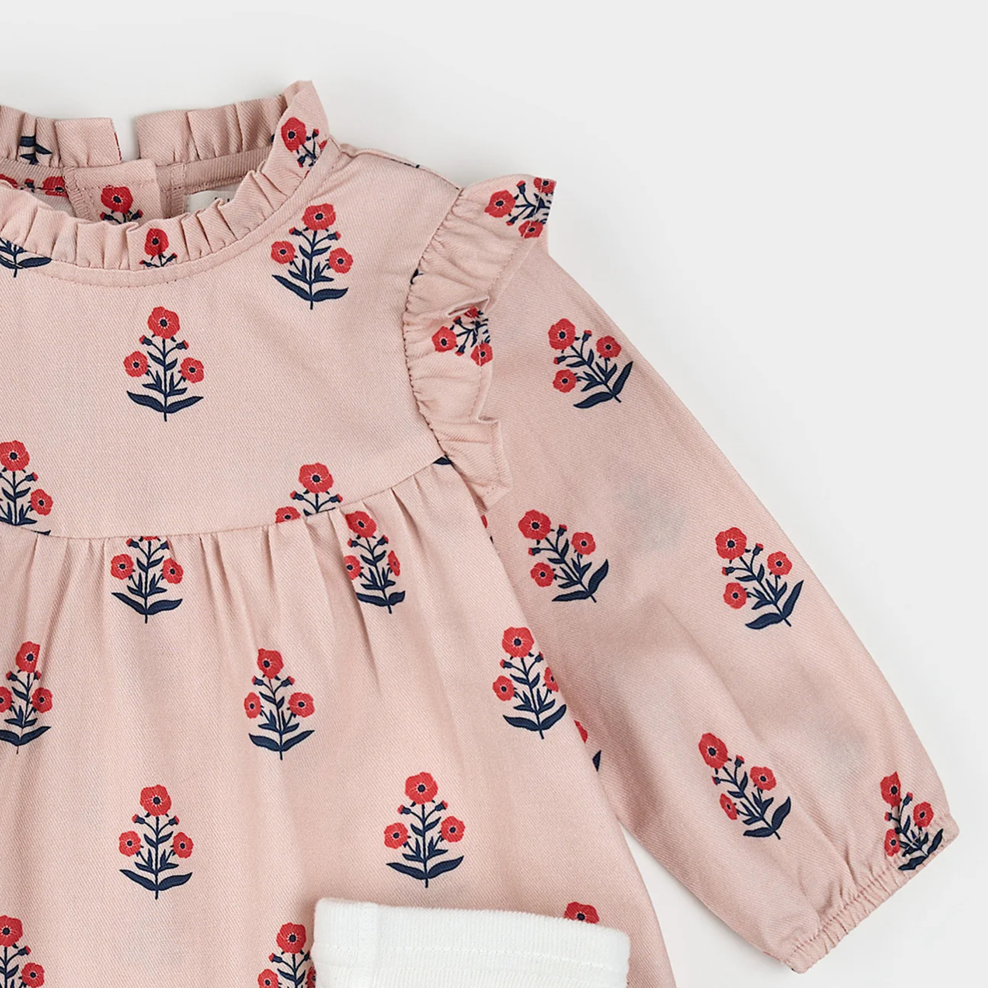 FIRSTS Poppy Print on Rose Brushed Twill Dress  Set