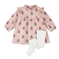 FIRSTS Poppy Print on Rose Brushed Twill Dress  Set