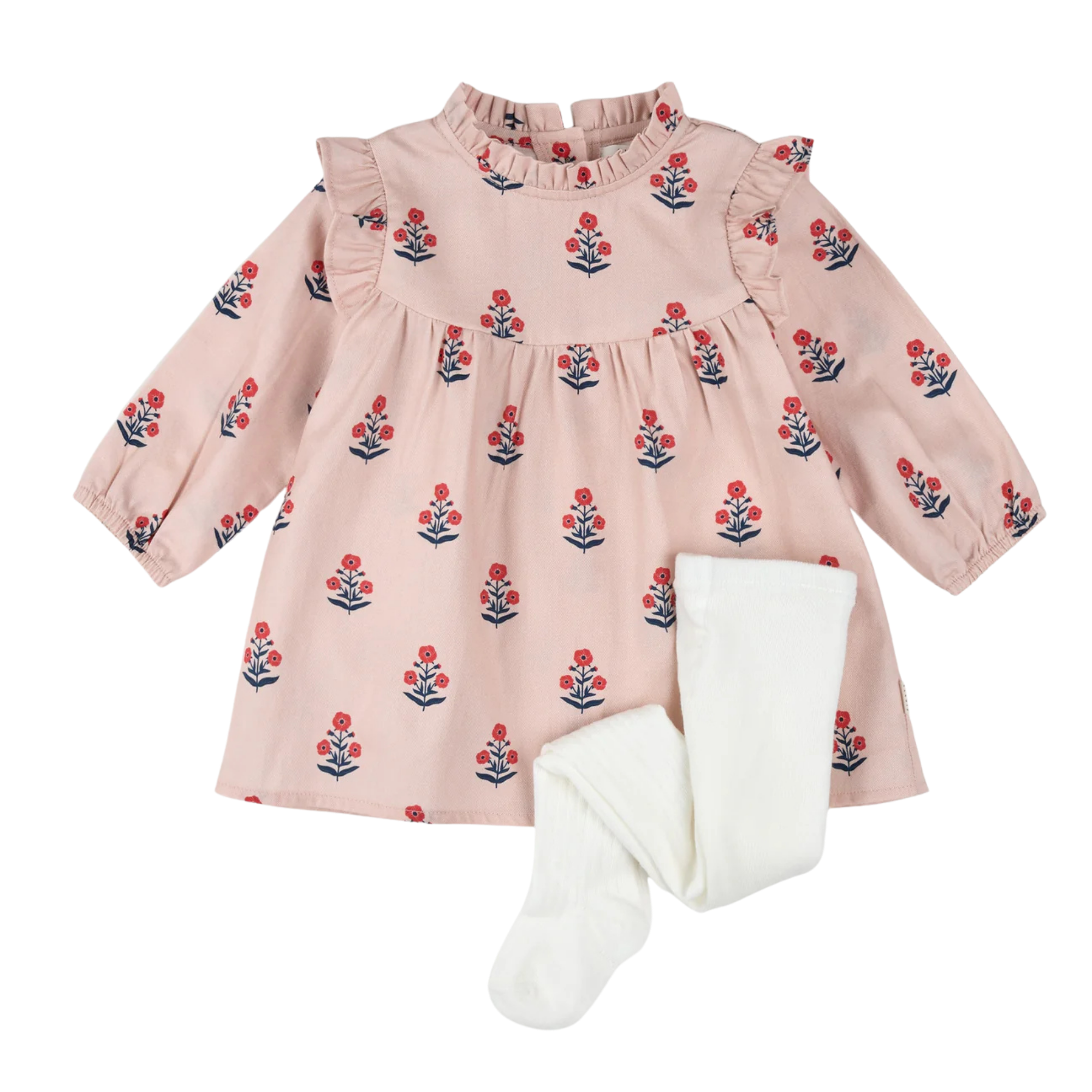 FIRSTS Poppy Print on Rose Brushed Twill Dress  Set