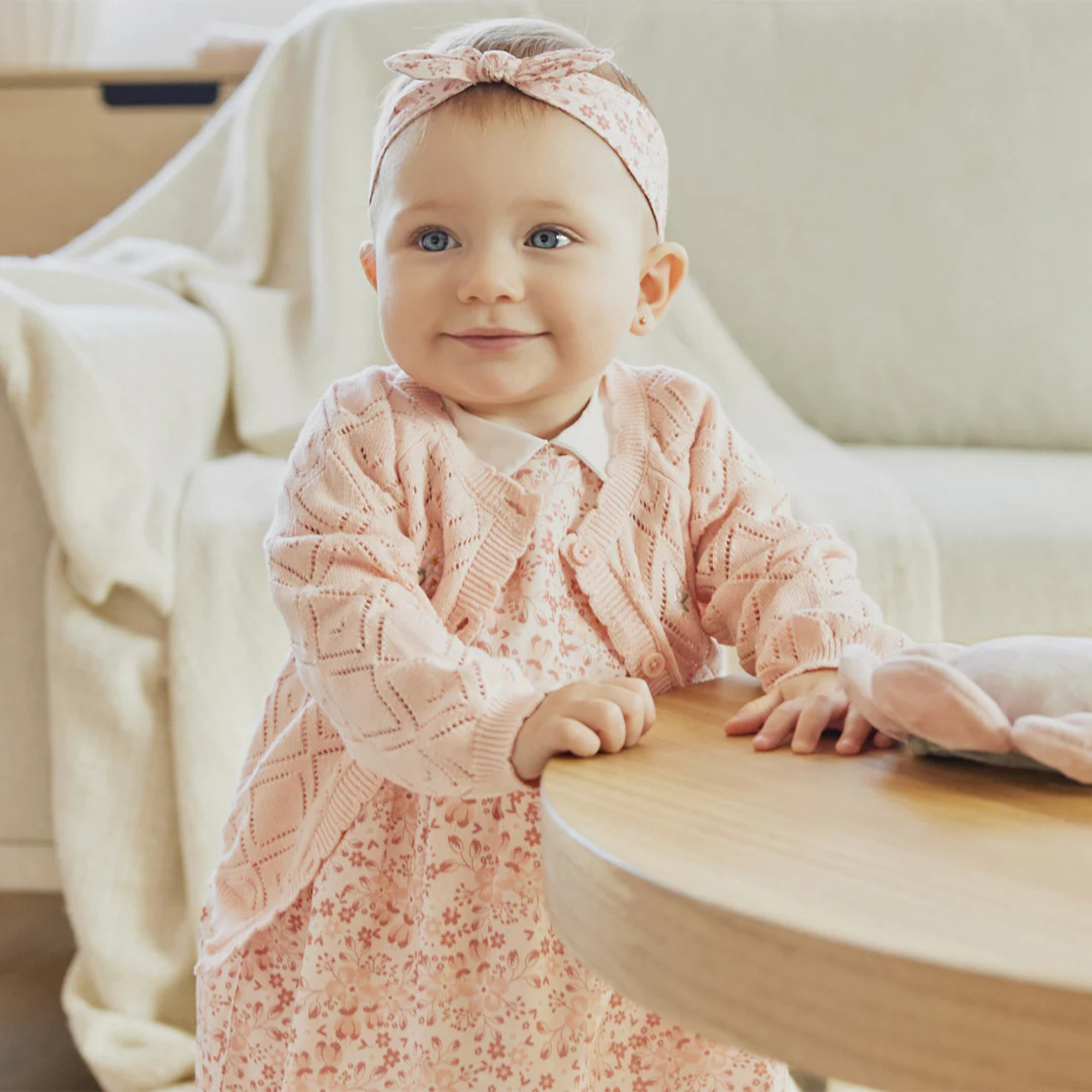 FIRSTS Rose Quartz Pointelle Knit Cardigan