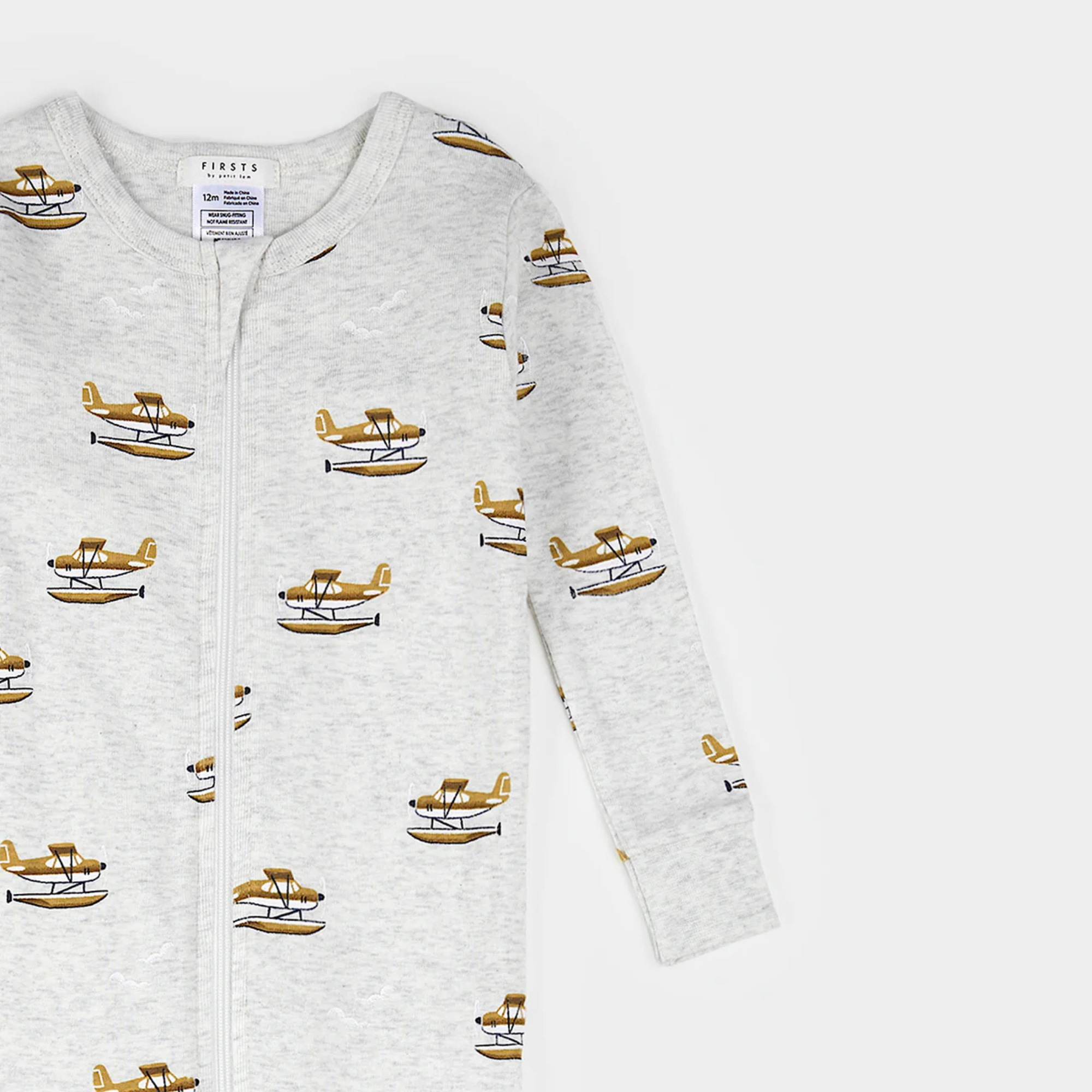 FIRSTS Seaplane Print on Heather Grey Convertible Sleeper