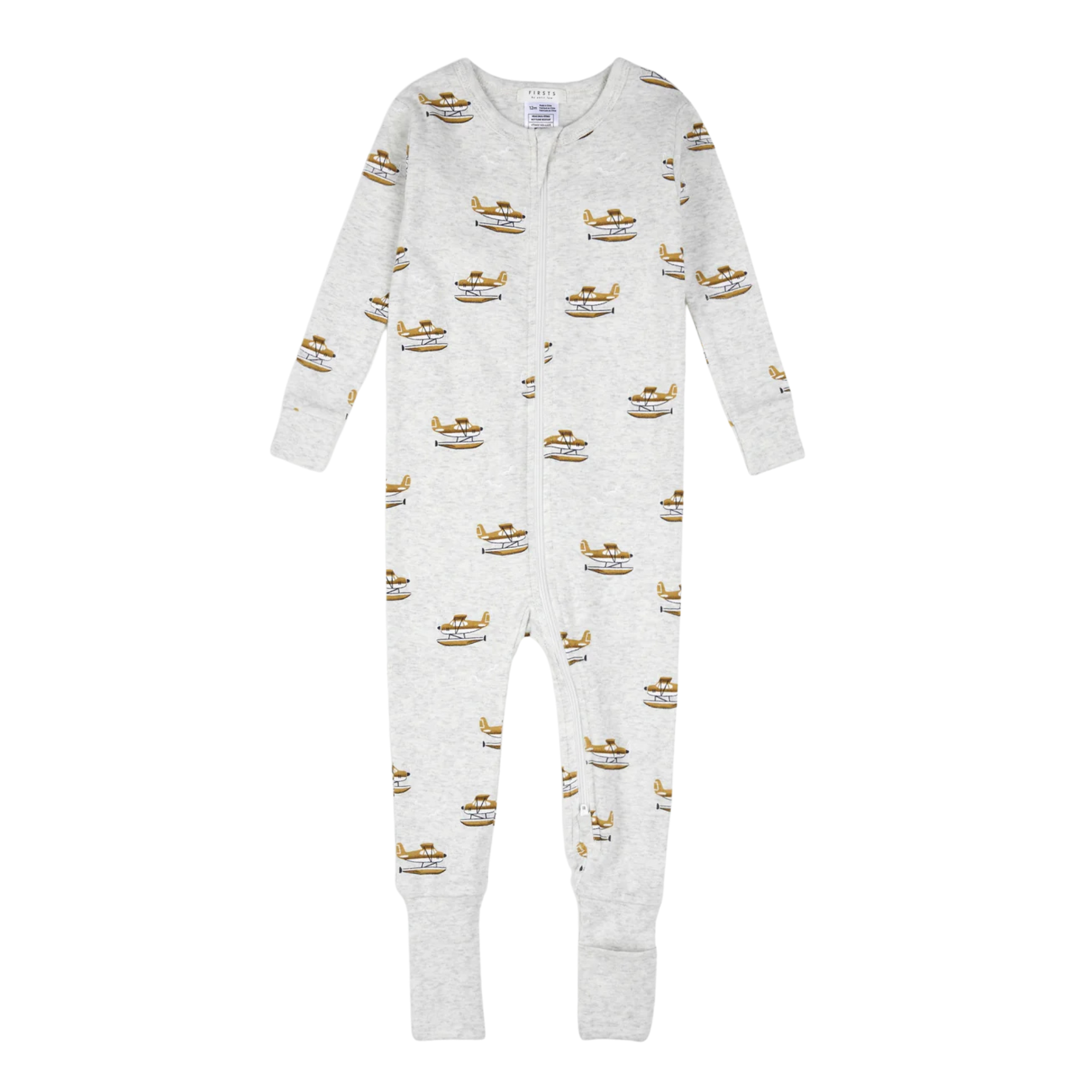 FIRSTS Seaplane Print on Heather Grey Convertible Sleeper