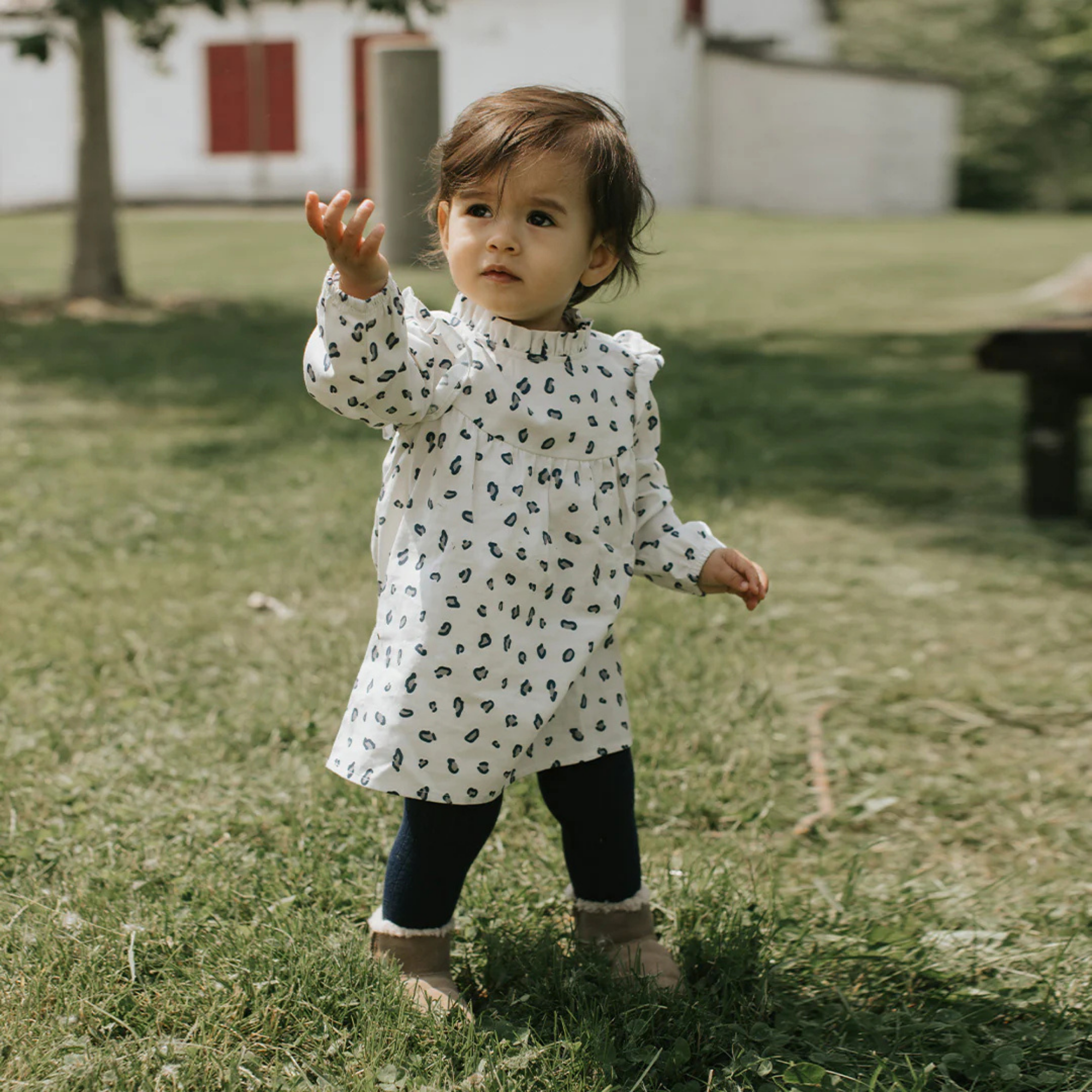 FIRSTS Snow Leopard Print on Brushed Twill Dress  Set