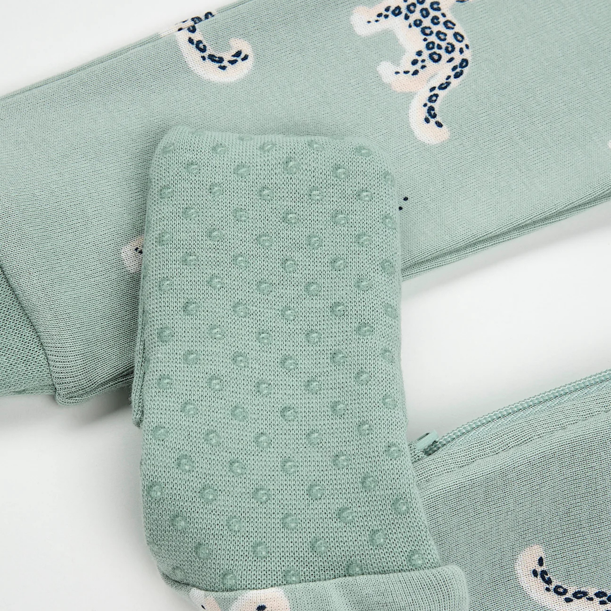 FIRSTS Snow Leopard Print on Frosty Teal Convertible Sleeper