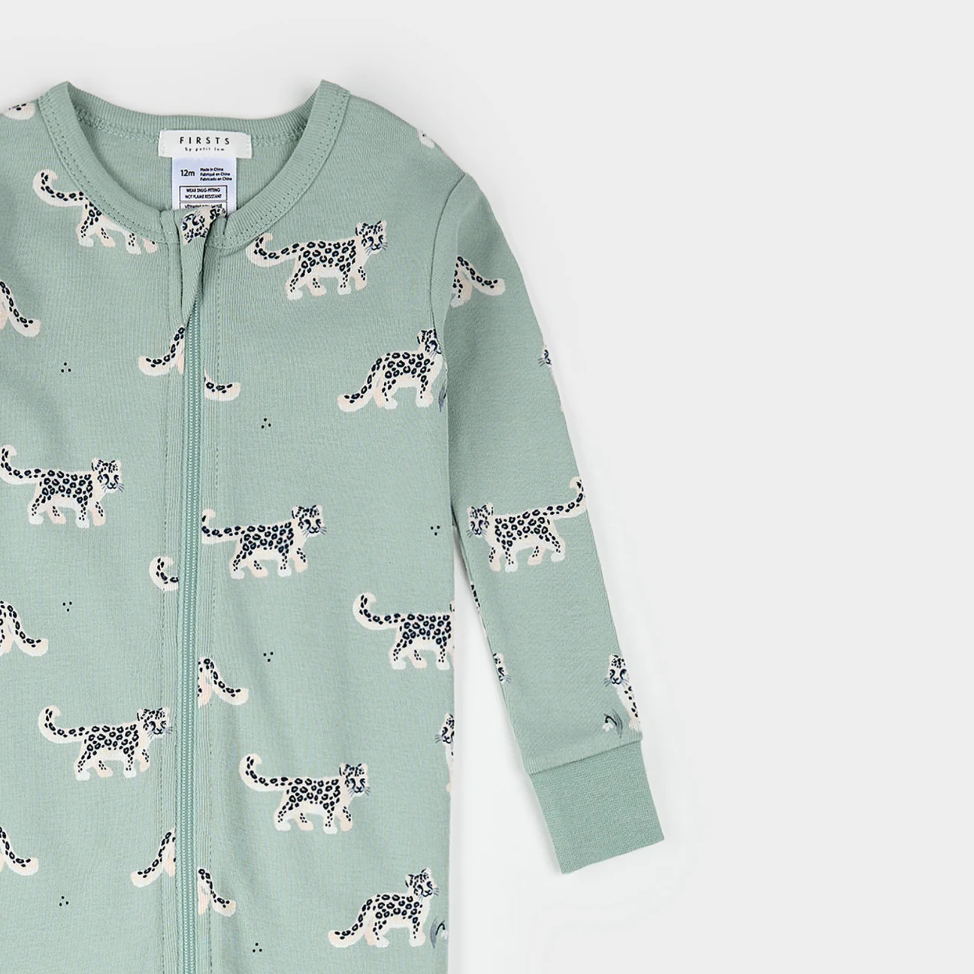 FIRSTS Snow Leopard Print on Frosty Teal Convertible Sleeper
