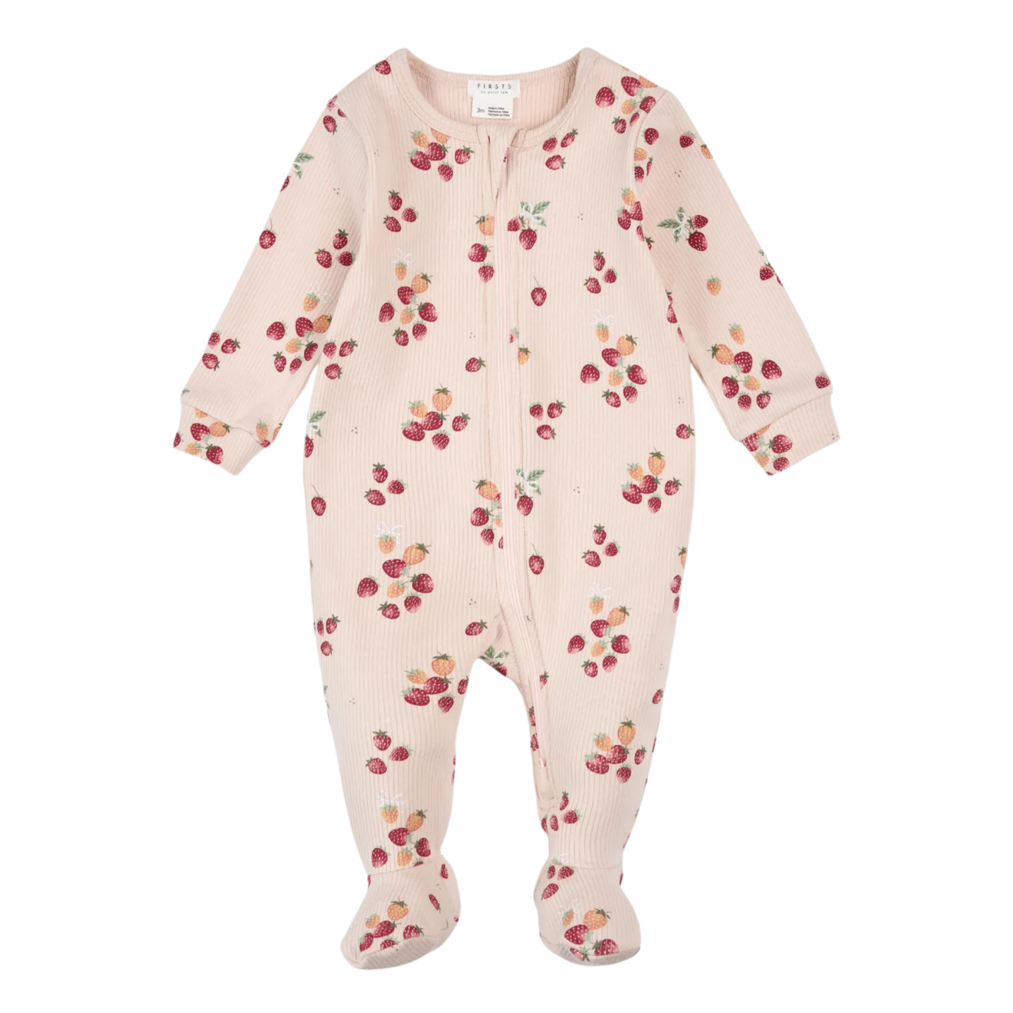 FIRSTS Strawberry Print on Light Pink Footed Sleeper