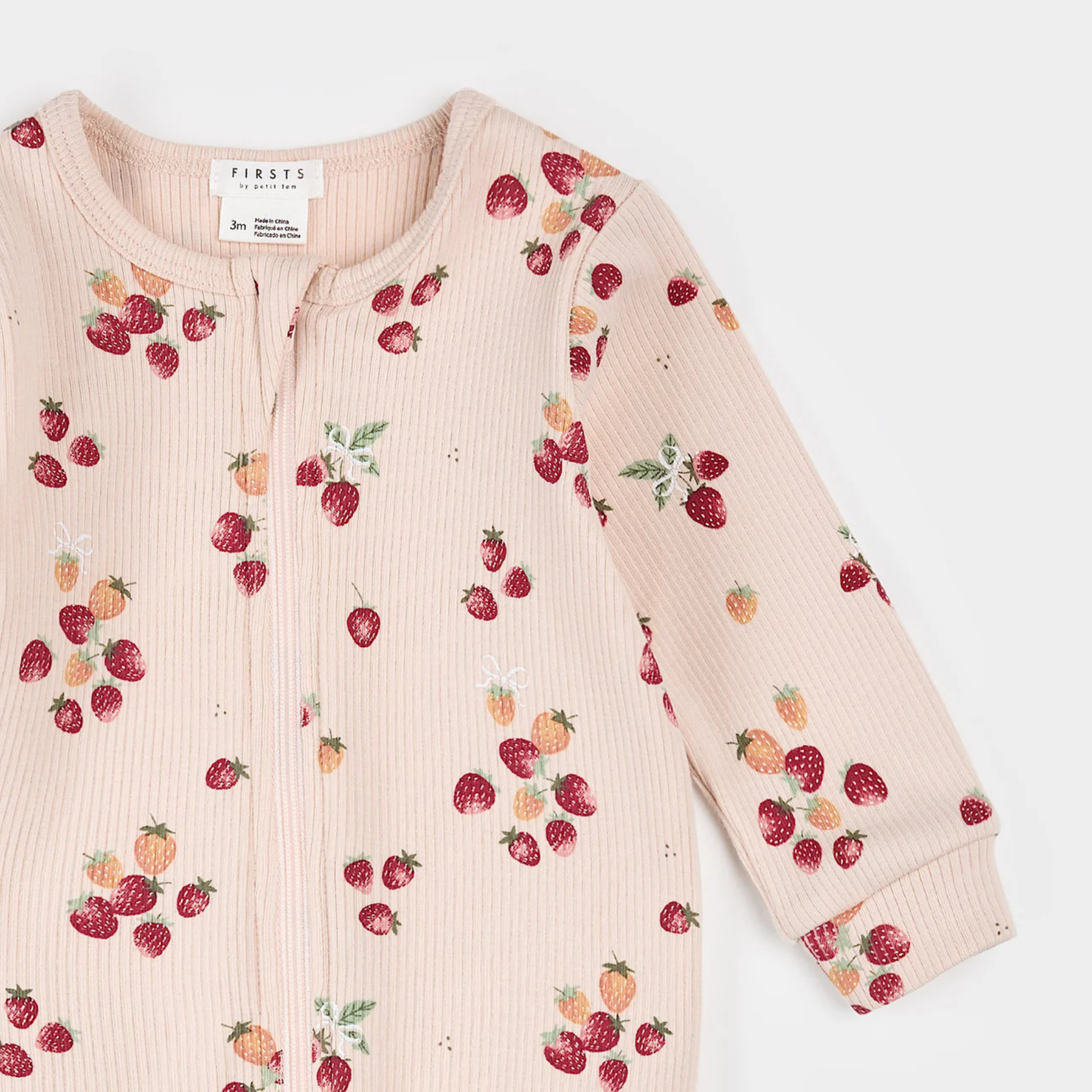FIRSTS Strawberry Print on Light Pink Footed Sleeper