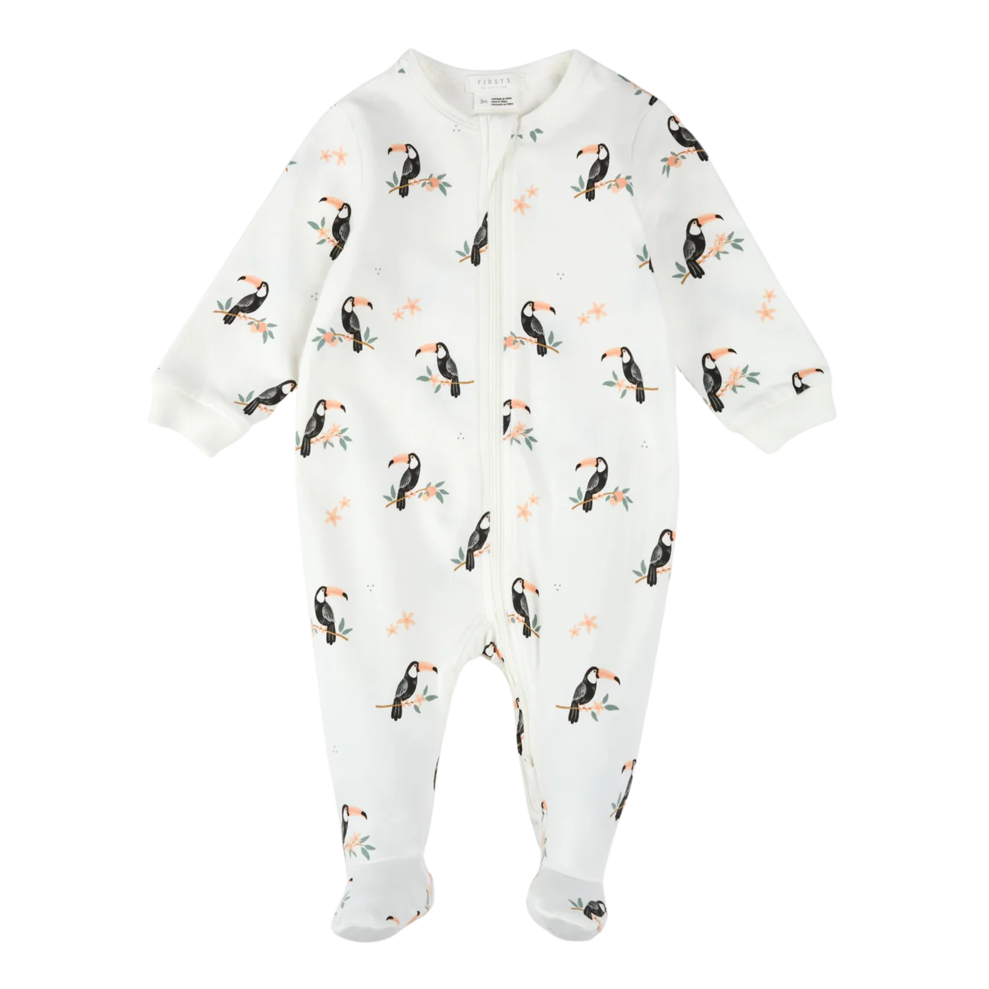 Premier imprimé toucan sur grenouillère blanc cassé 