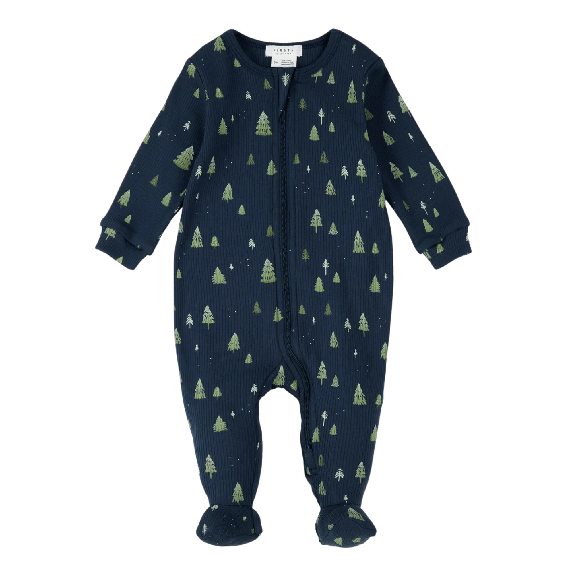 FIRSTS Trees Print on Navy Sleeper
